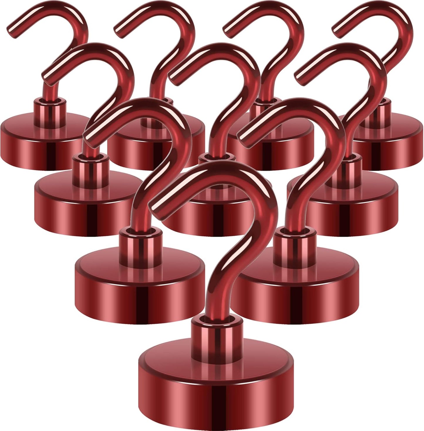 Neosmuk Magnetic Hooks,Heavy Duty Earth Magnets with Hook for Refrigerator, Extra Strong Cruise Hook for Hanging, Magnetic Hanger for Cabins, Grill (Red, Pack of 10)