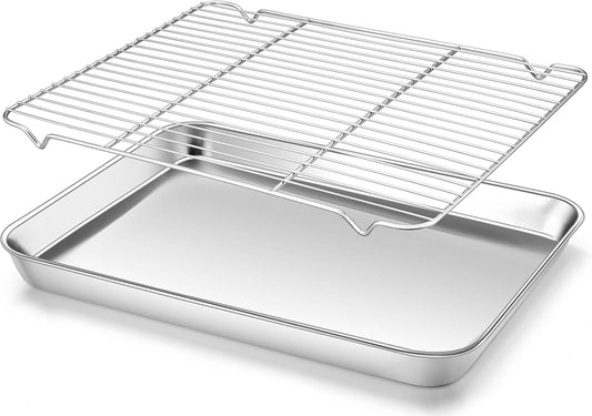 Homikit Baking Sheet with Wire Rack, 16" x 12" Stainless Steel Cookie Sheets for Baking, Thick Metal Baking Tray Jelly Roll Pan with Cooling Rack for Oven Roasting, Nonstick & Dishwasher Safe