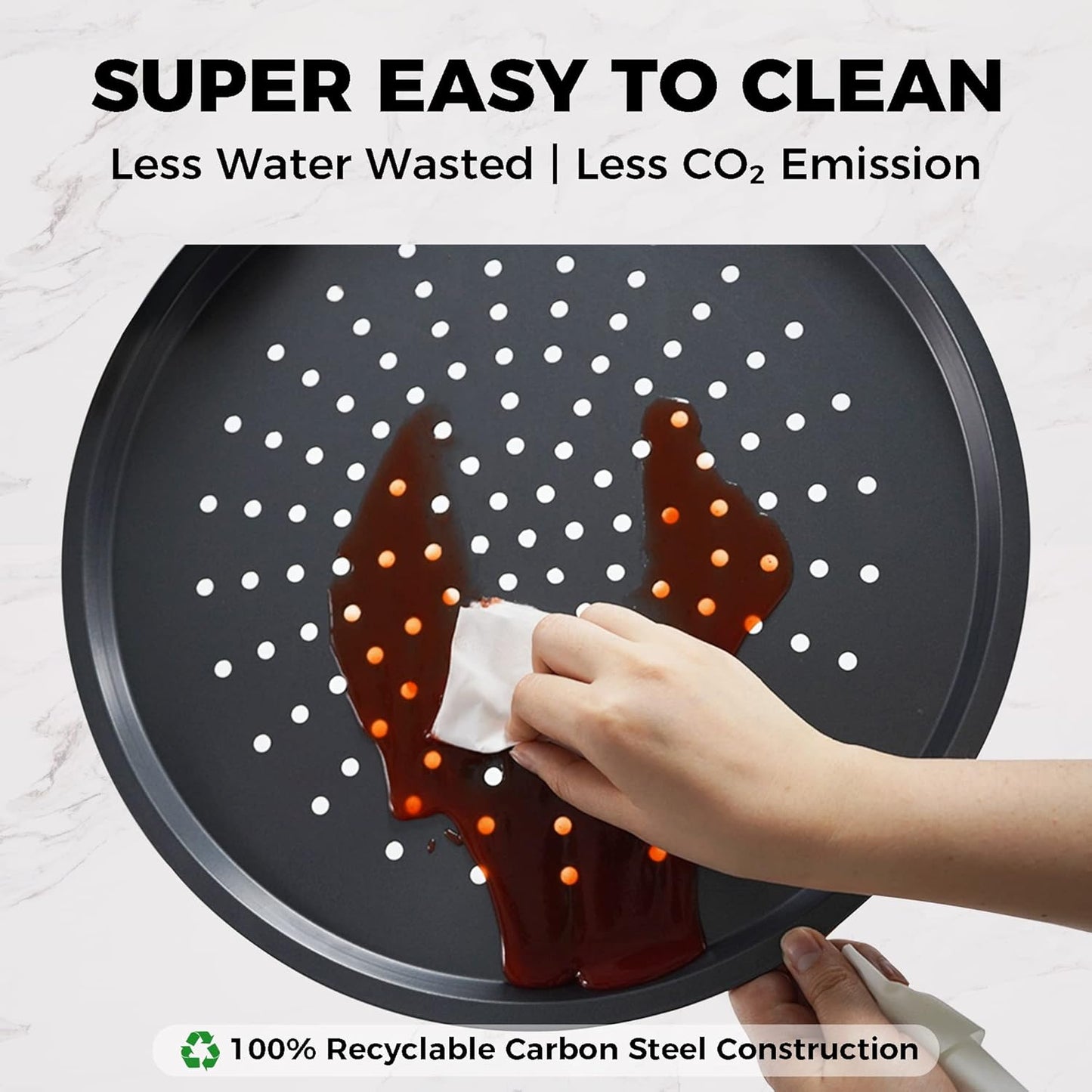 HONGBAKE 14.8 Inch Pizza Pan with Holes, 2 Pack Non-Stick Pizza Pan for Oven, Carbon Steel Perforated Pizza Tray, Crispy Pizza Set, Round Baking Sheet for Frozen & Homemade Pizza, Grey