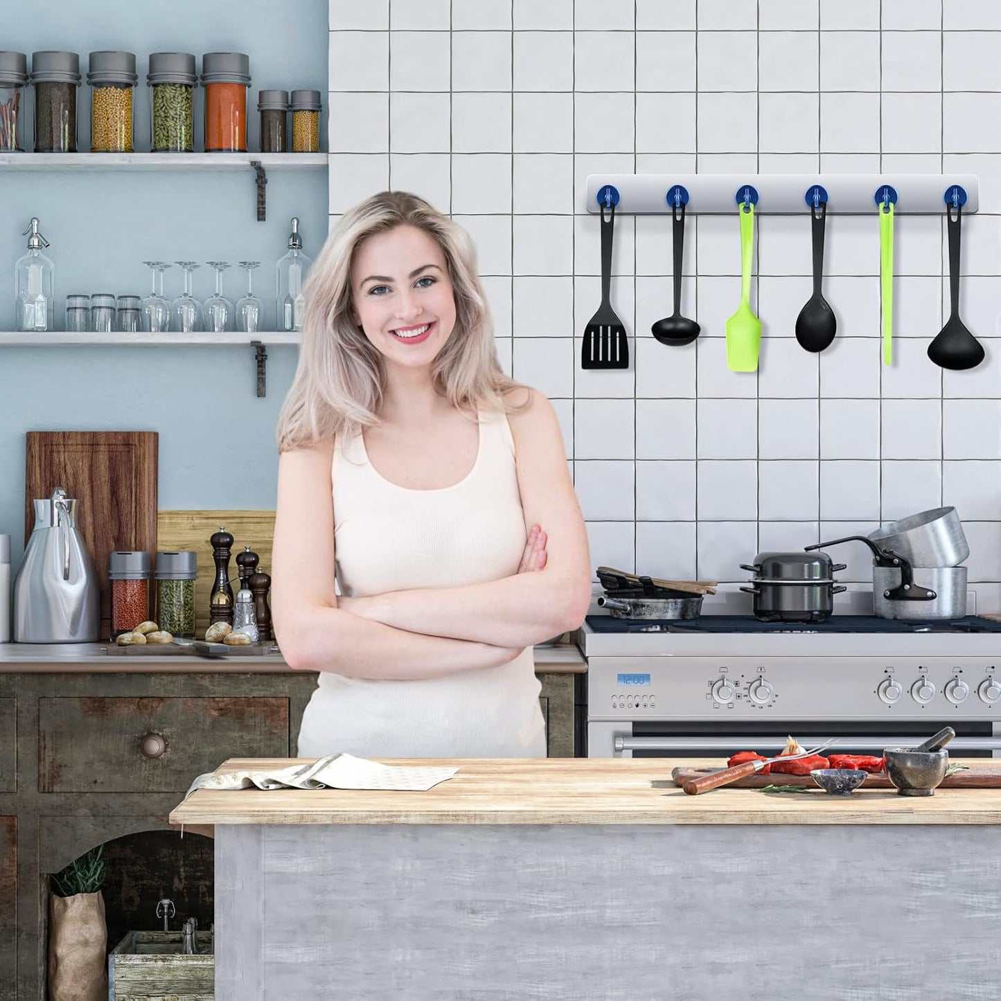 Neosmuk Magnetic Hooks Heavy Duty,Strong Magnet with Hook for Fridge, Super Neodymium Extra Strength Industrial Hooks for Hanging, Magnetic Hanger for Toolbox, Cruise, Grill(Navyblue,10 Pack)