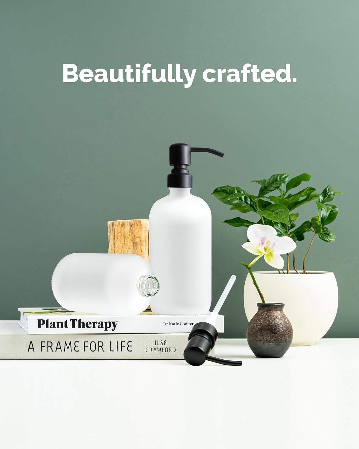 Vine Creations White Glass Soap Dispenser, 2 Pack Kitchen Soap Dispenser Set with Stainless Steel Pump, 16 oz Dish Soap and Hand Soap Dispensers for Bathroom with Waterproof Labels