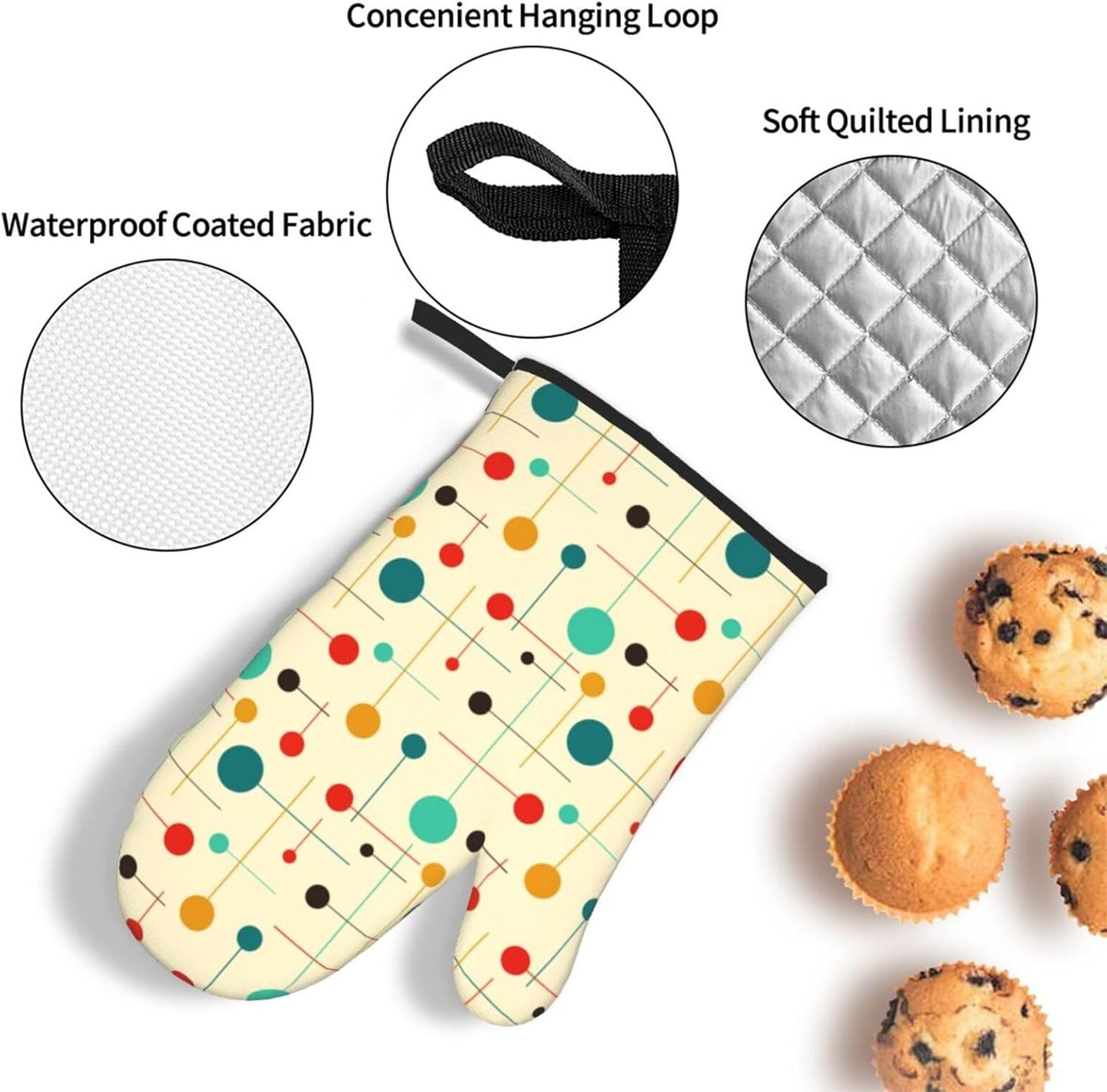 Mid Century Modern Atomic Retro Oven Mitts and Pot Holders Sets of 3 Heat Resistant Yellow Hot Pads Oven Gloves for Kitchen Cooking BBQ Baking