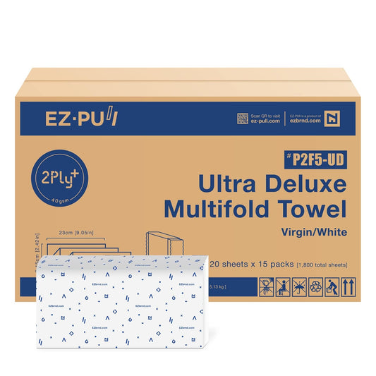 EZbrnd Premium Ultra Deluxe 2ply+ MULTIFOLD Paper Towels, 120 sheets x 15 pk, P2F5-UD (Large Sheet)