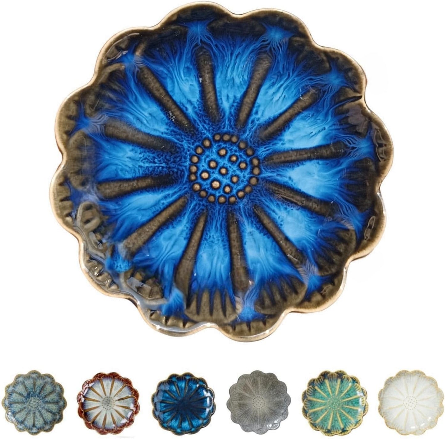 Ceramic Spoon Rest for Stove Top, Flower Cute Spoon Rest for Kitchen Counter, Cooking Spoon Holder for Kitchen Counter, Utensil Rest Spatula Rest Ladle Holder Tong Rest, 1 PC (Retro Sapphire)