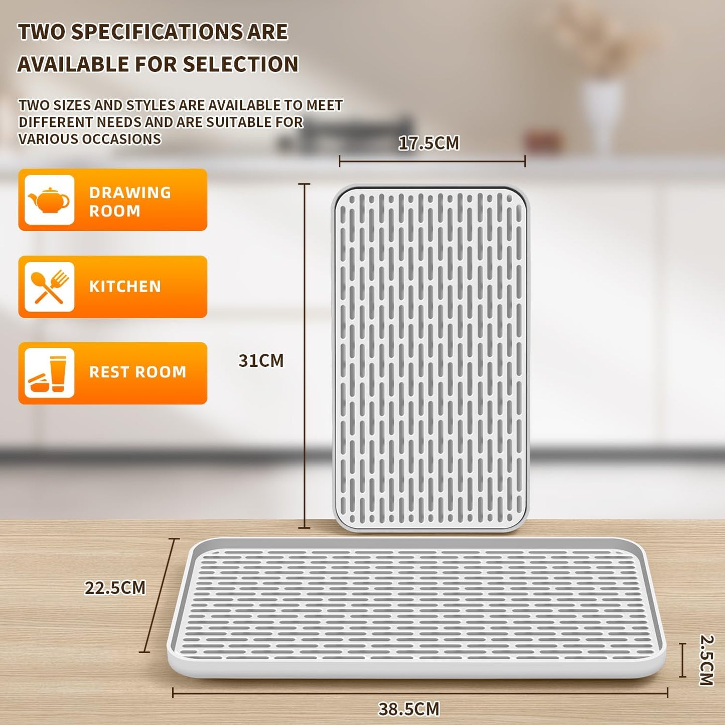 Plastics Drain Tray, Cup & Dish Drying Rack, Drain Board 2 Tier Non Slip Serving Tray with Drainboard Perfect for Sink, Coffee Table, Outdoor (12.2 x 7 x 0.98 in)
