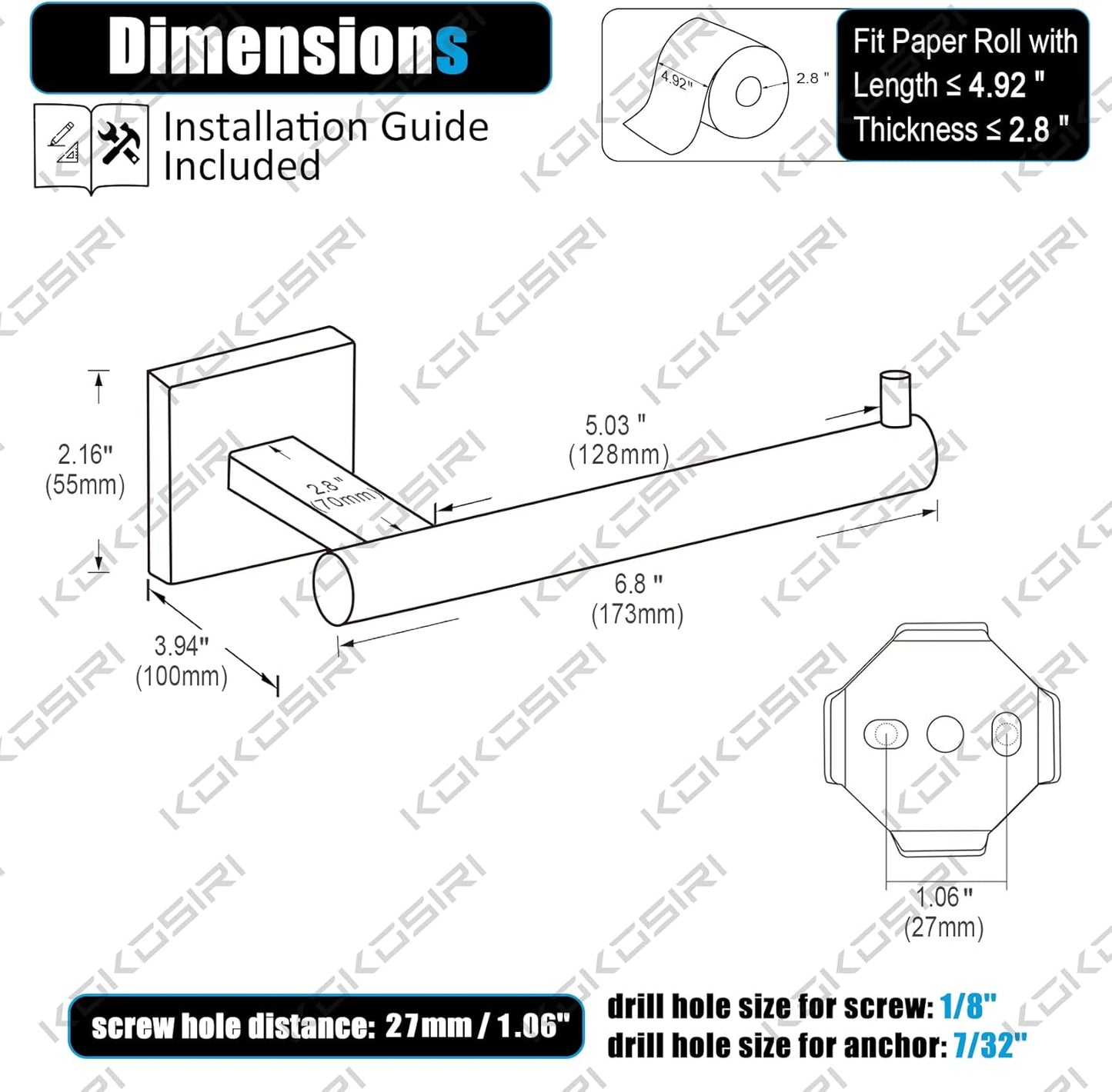KOKOSIRI Toilet Paper Holder for Bathroom Toilet Roll Holder Hold Mega Rolls Matte Black Stainless Steel B2005BK