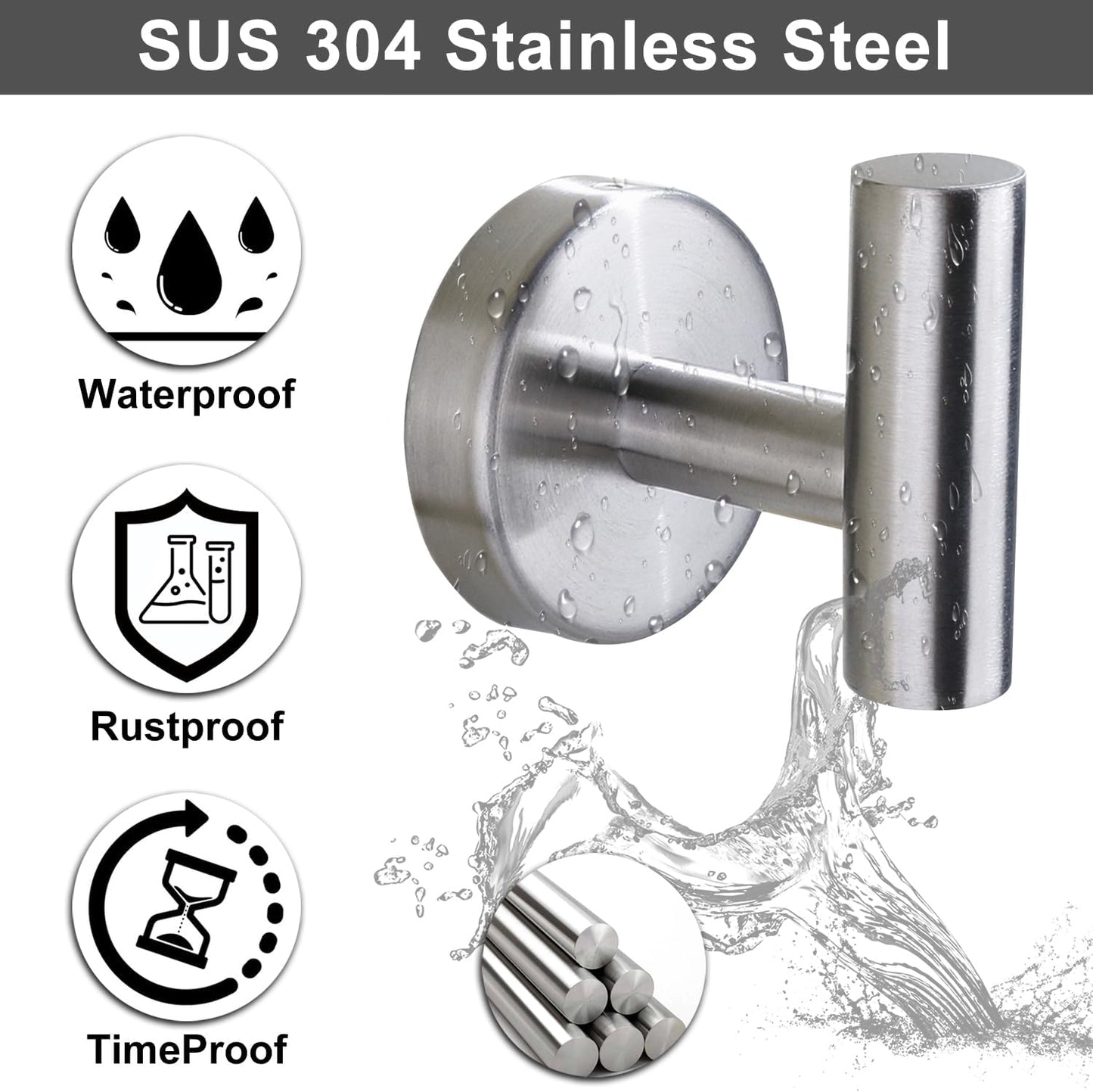 Towel Hook for Bathroom,Screw Mount Heavy Duty Wall Hooks, Stainless Steel Coat Robe Clothes Hook for Bathroom Kitchen Garage Hotel, 2 Packs Wall Mount Towel Holder, Brushed Silver