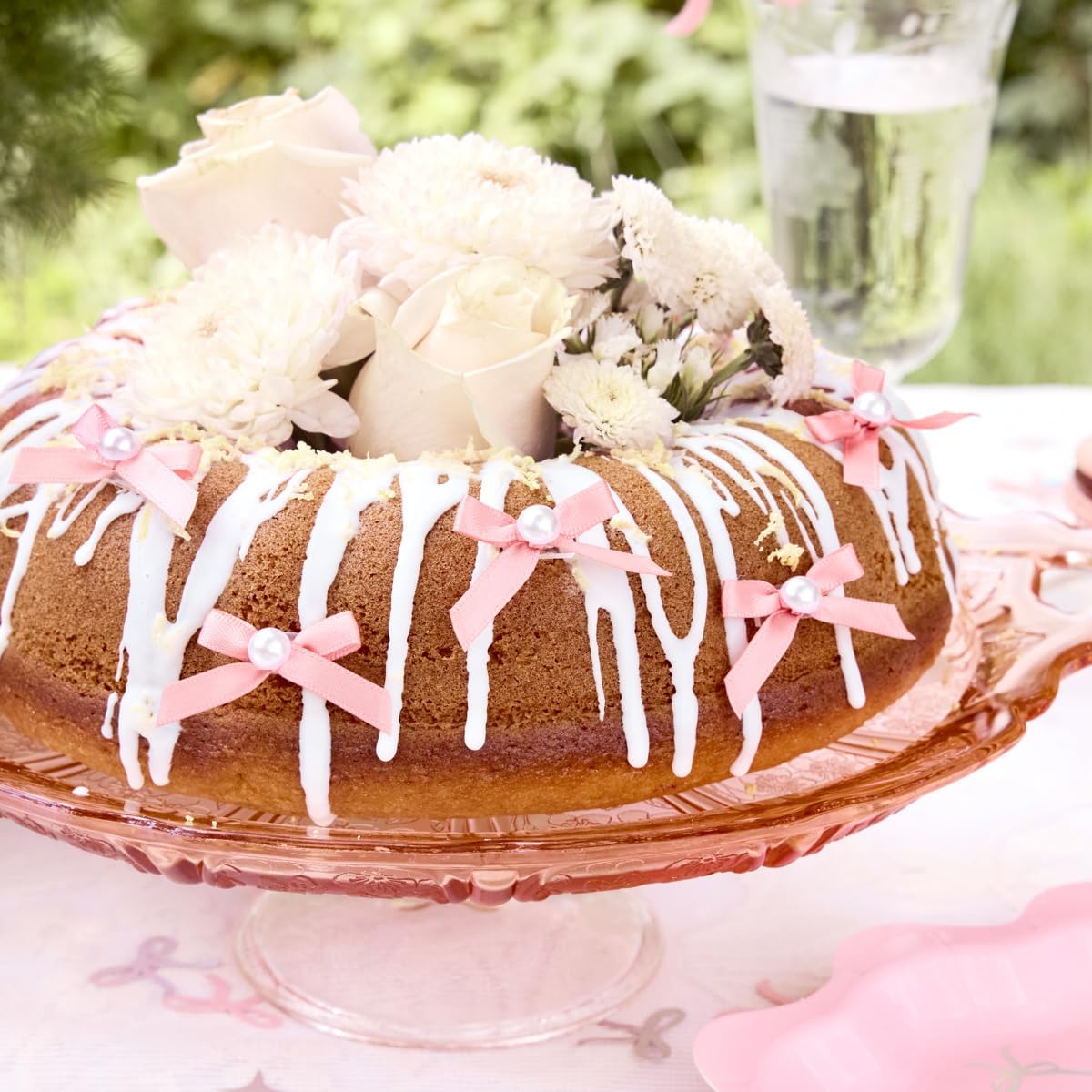 xo, Fetti Mini Pink Bow + Pearl Cake Toppers | 12 pcs | Bachelorette Party Decoration, Birthday Candle Accessory, Engagement Dessert Decor, Bridal Food Supplies