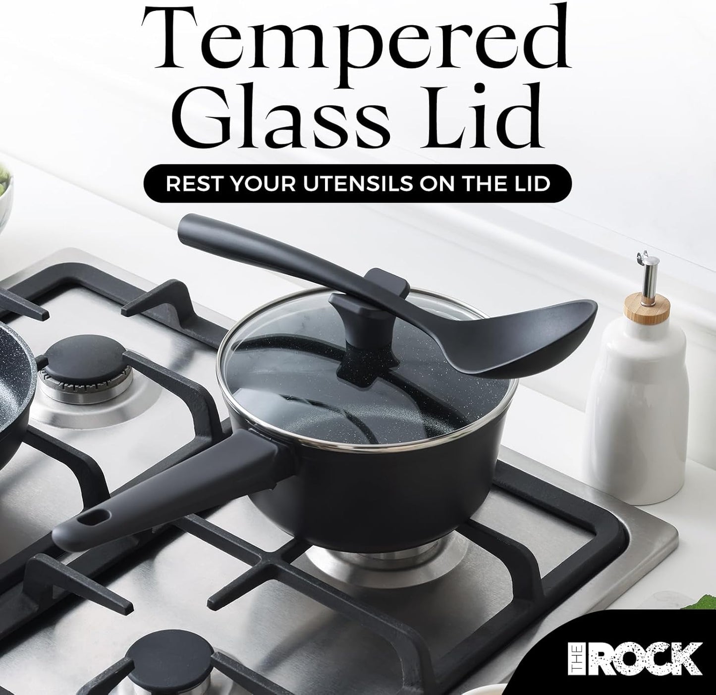 THE ROCK SOHO 2 Quart Nonstick Sauce pan with Lid – Compact & Durable Pot for Urban Kitchens, Nothing Sticks, Never Warps, Lasts Longer, Induction & Dishwasher Safe, PFOA/PFOS Free, Black