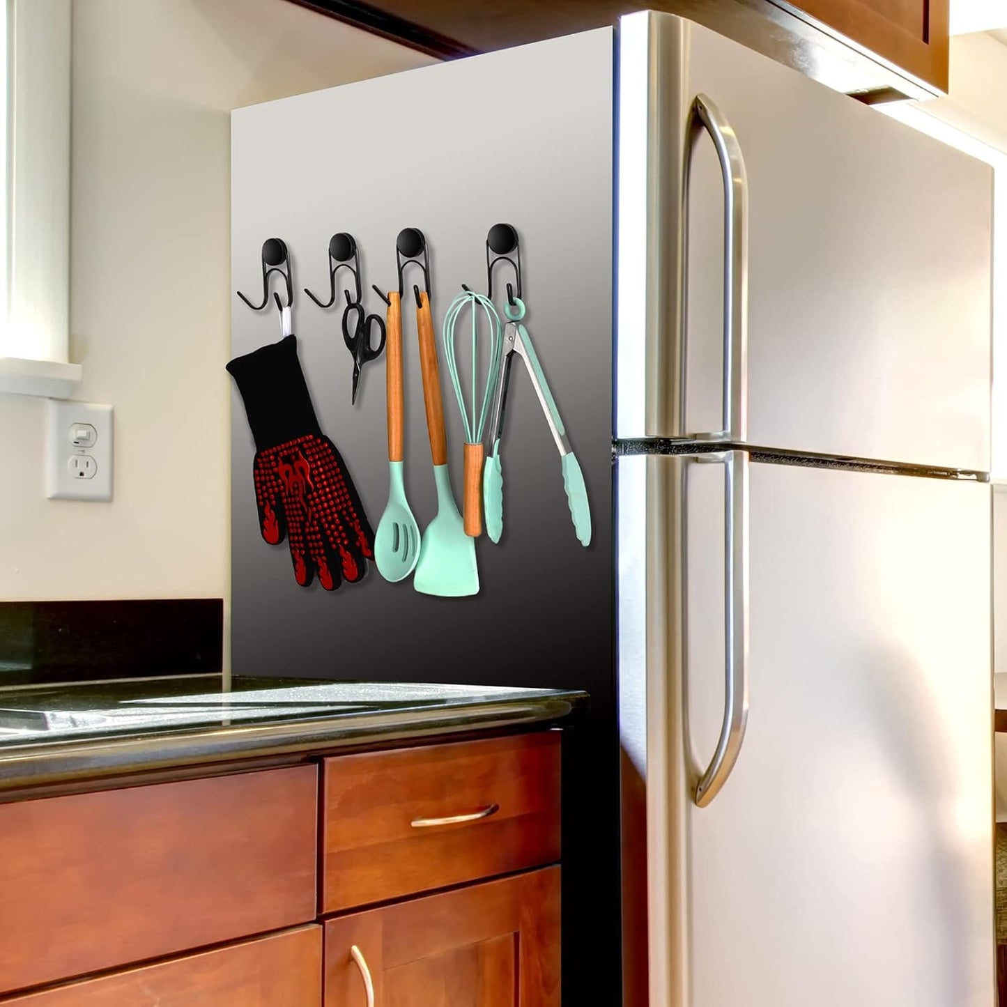 Magnetic Hooks 304 Stainless Steel Hooks Heavy Duty Magnets Hanging Hooks for Refrigerator Grill Toolbox Cabins Outdoor,Cruise Essentials Camper Accessories,8pack(Black,1.3in-2 60Lbs)