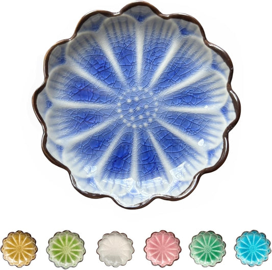 Ceramic Spoon Rest for Stove Top, Flower Cute Spoon Rest for Kitchen Counter, Cooking Spoon Holder for Kitchen Counter, Utensil Rest Spatula Rest Ladle Holder Tong Rest, 1 PC (Ice Cracks, Sapphire)