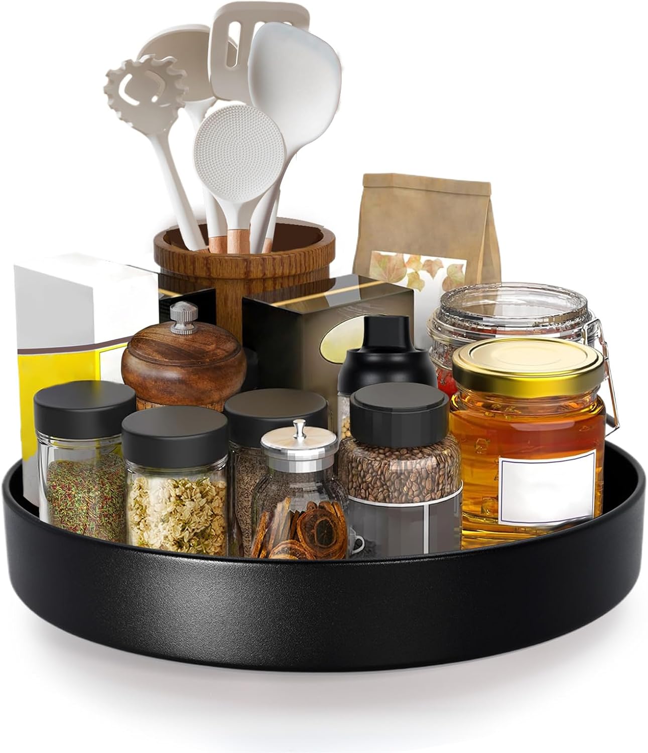 Metal Lazy Susan Organizer, 10 Inch Anti-Rust Turntable for Cabinet, Kitchen, Dining Table, Bathroom – Rotating Spice Rack, Spinner Storage, Round Carousel Organizer for Countertop Black