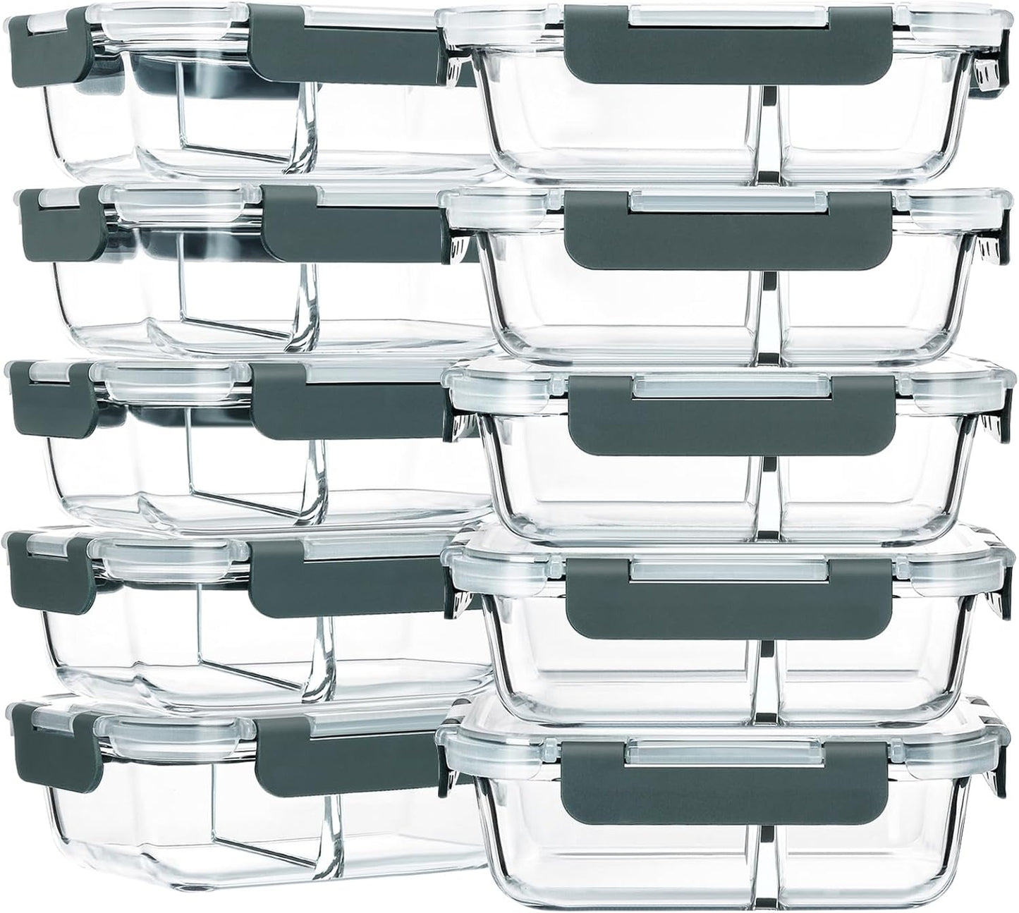 M MCIRCO 10-Pack,30 Oz Glass Meal Prep Containers 2 Compartments Airtight Lunch Bento Boxes with Lids, Glass Food Storage Containers, Microwave, Oven, Freezer and Dishwasher