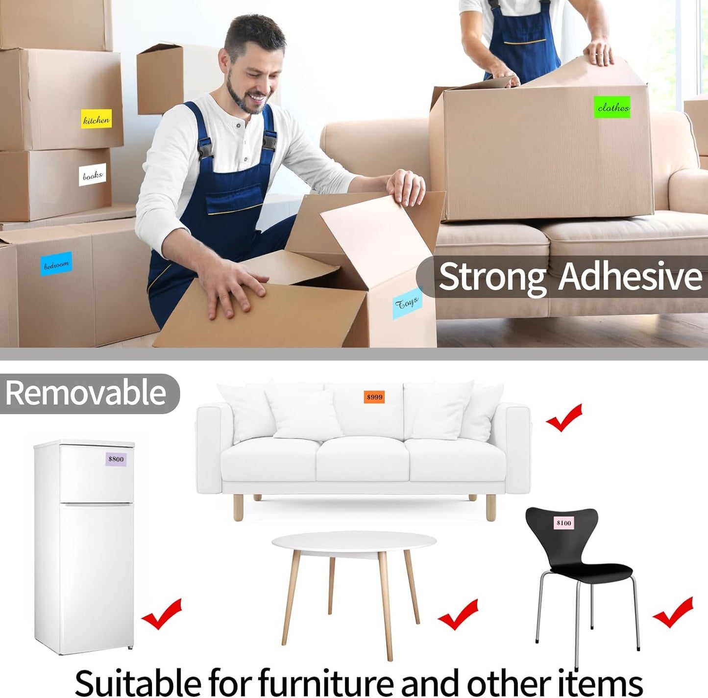 STARLIBOO Colored Labels Stickers 3 x 2 Inch, Removable Rectangle Moving Labels Stickers, 250Pcs Garage Sale Price Stickers, Adhesive Moving Labels for Boxes(Blue)