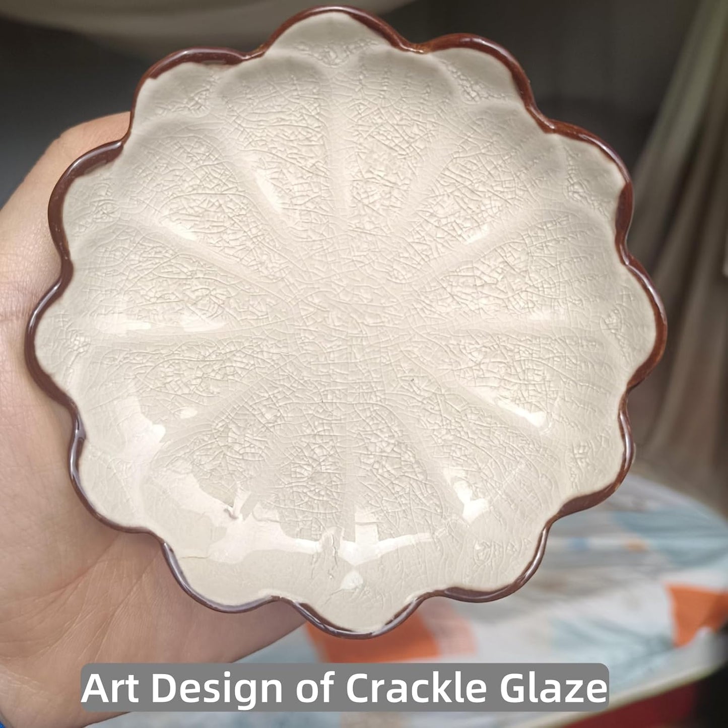 Ceramic Spoon Rest for Stove Top, Flower Cute Spoon Rest for Kitchen Counter, Cooking Spoon Holder for Kitchen Counter, Utensil Rest Spatula Rest Ladle Holder Tong Rest, 1 PC (Ice Cracks, Cream White)