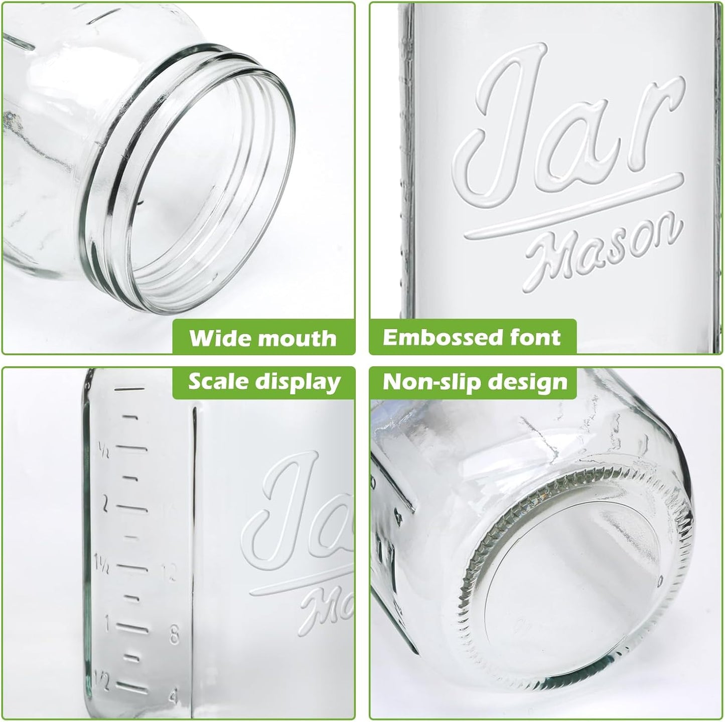 QAPPDA Wide Mouth Mason Jars 32 oz 12 Pack, Large Glass Jars Canning Jar with Lids for Pickling, Storage Food, Meal Prep, Jams, and Spices