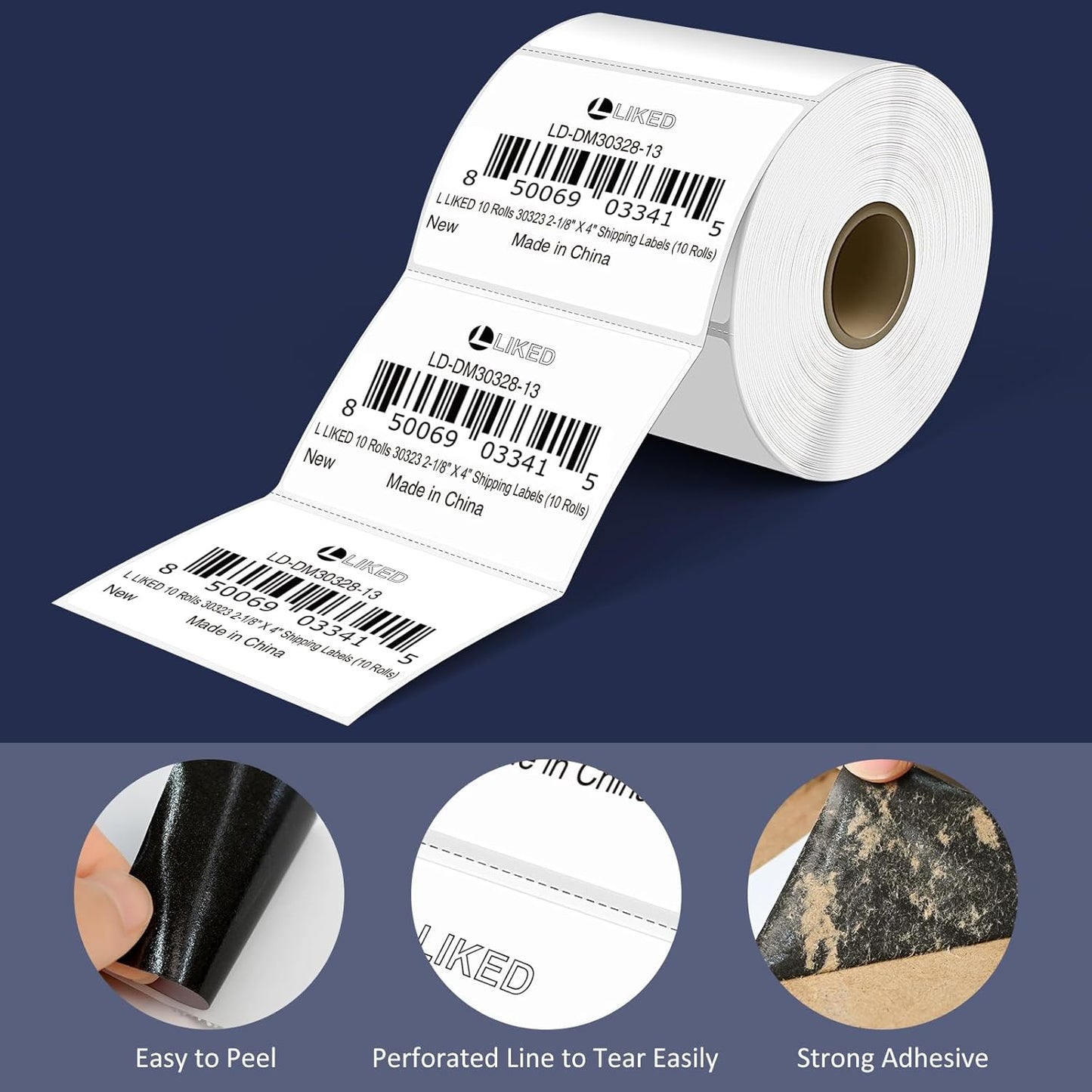 L LIKED 3" x 2" Direct Thermal Labels, Permanent Adhesive Barcode Shipping Label & Compatible with Rollo, Zebra and Other Desktop Printers (1 Roll, 700 Labels)