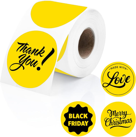 Perco Yellow 2-Inch Perforated Circle Dot Thermal Sticker Labels — 300 Stickers/Roll, Direct Thermal Printer Compatible—with Permanent Adhesive for Organizing, Color Coding, Bin Labeling—Made in USA