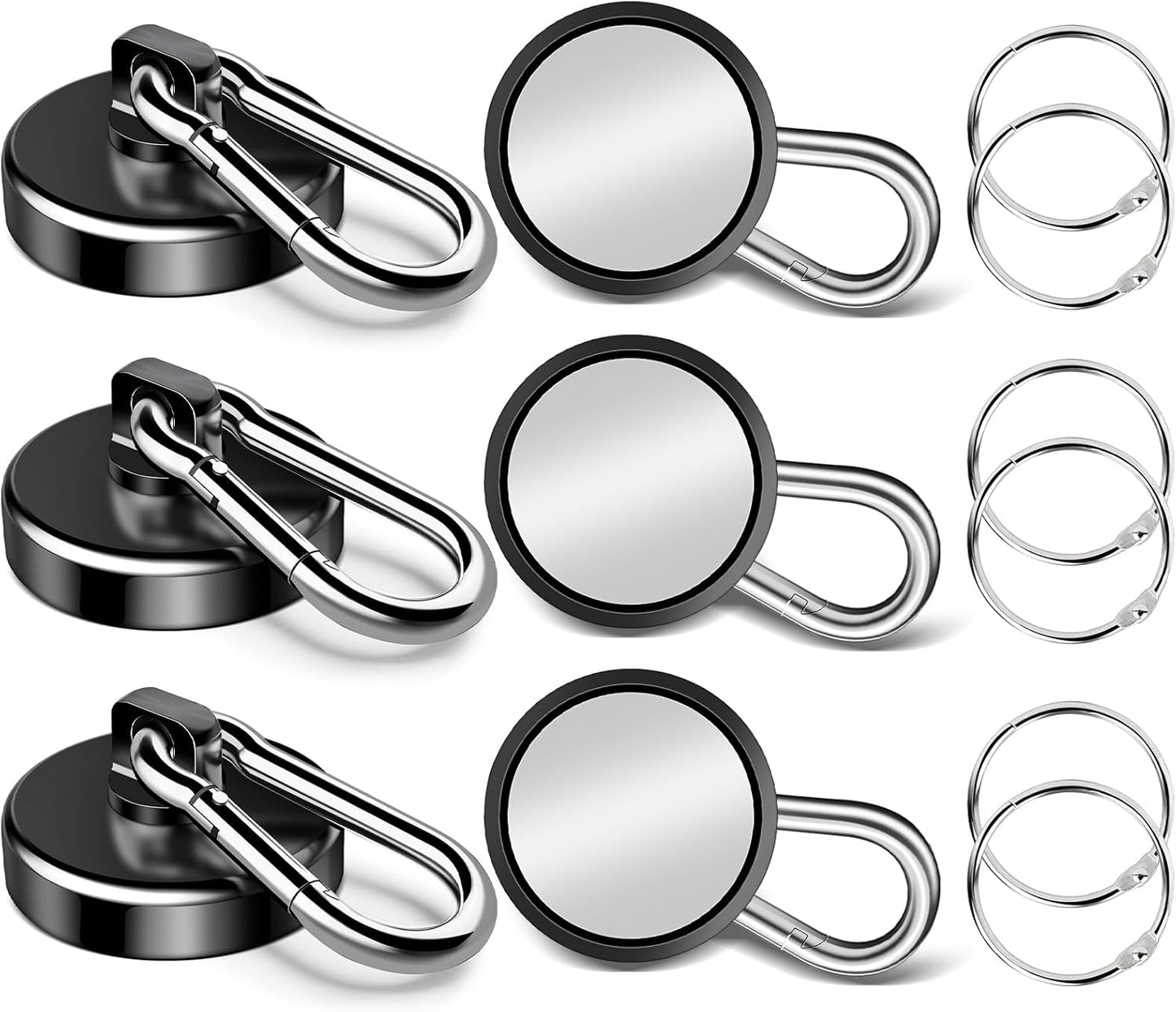 Magnetic Hooks, 70Lbs Heavy Duty Magnetic Hooks with Swivel Carabiner for Cruise Cabins, 6 Pack Extral Strong Neodymium Magnet Hooks for Hanging, Metal Magnetic Hanger for Toolbox, Grill, Fridge
