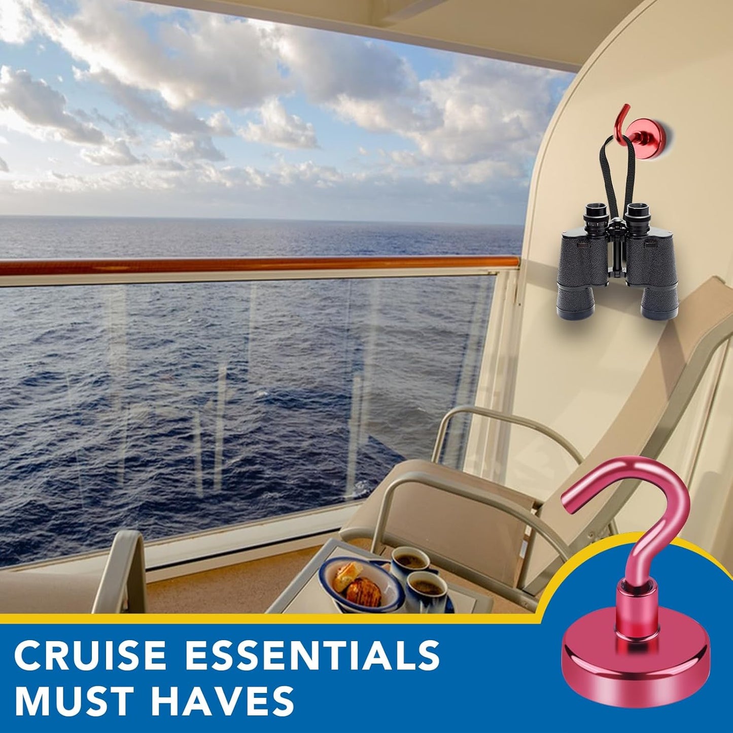 LOVIMAG Cruise Essentials, 40Lbs Red Cruise Magnets, Magnet Hooks for Cruise Cabin,Strong Magnetic Hooks for Hanging Cruise Lanyard, Fridge, Ceiling, 6 Pack