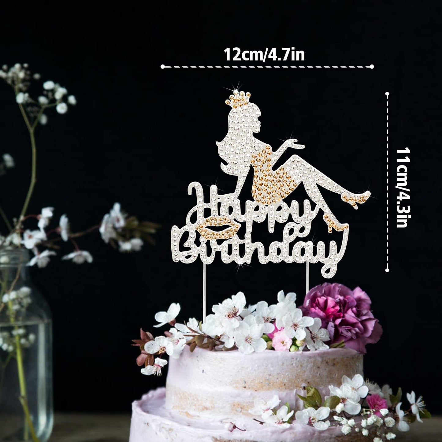 LINGTEER Happy Birthday Crown Queen High Heel Rhinestone Cake Topper - Cheers to Makeup Spa Birthday Party Cake Centerpieces Decorations Gift Sign - Orange.