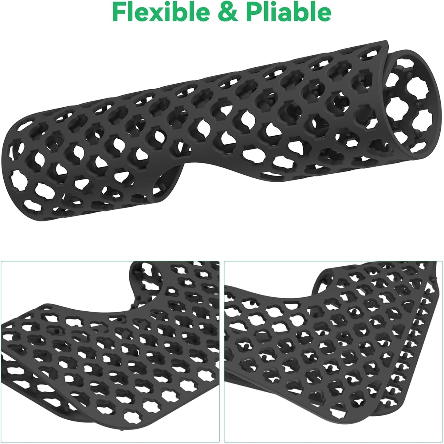 TOOVEM Kitchen Sink Mats, 2PCS Non-Slip Heat Resistant Silicone Sink Protector Mat, Folding Farmhouse Sink Mats, Center Drain, Black