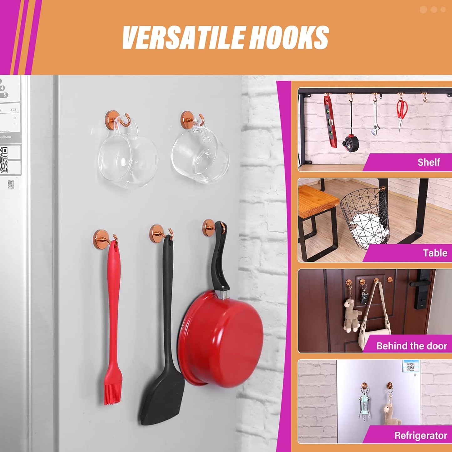 Neosmuk Magnetic Hooks Heavy Duty,Strong Magnet with Hook for Fridge, Super Neodymium Extra Strength Industrial Hooks for Hanging, Magnetic Hanger for Toolbox, Cruise, Grill(Bronze,10 Pack)