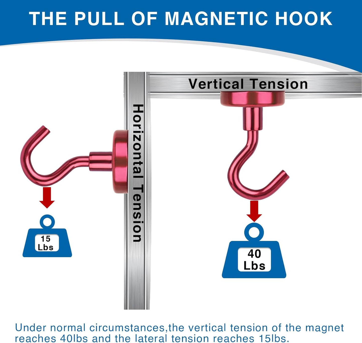 LOVIMAG Cruise Essentials, 40Lbs Red Cruise Magnets, Magnet Hooks for Cruise Cabin,Strong Magnetic Hooks for Hanging Cruise Lanyard, Fridge, Ceiling, 6 Pack
