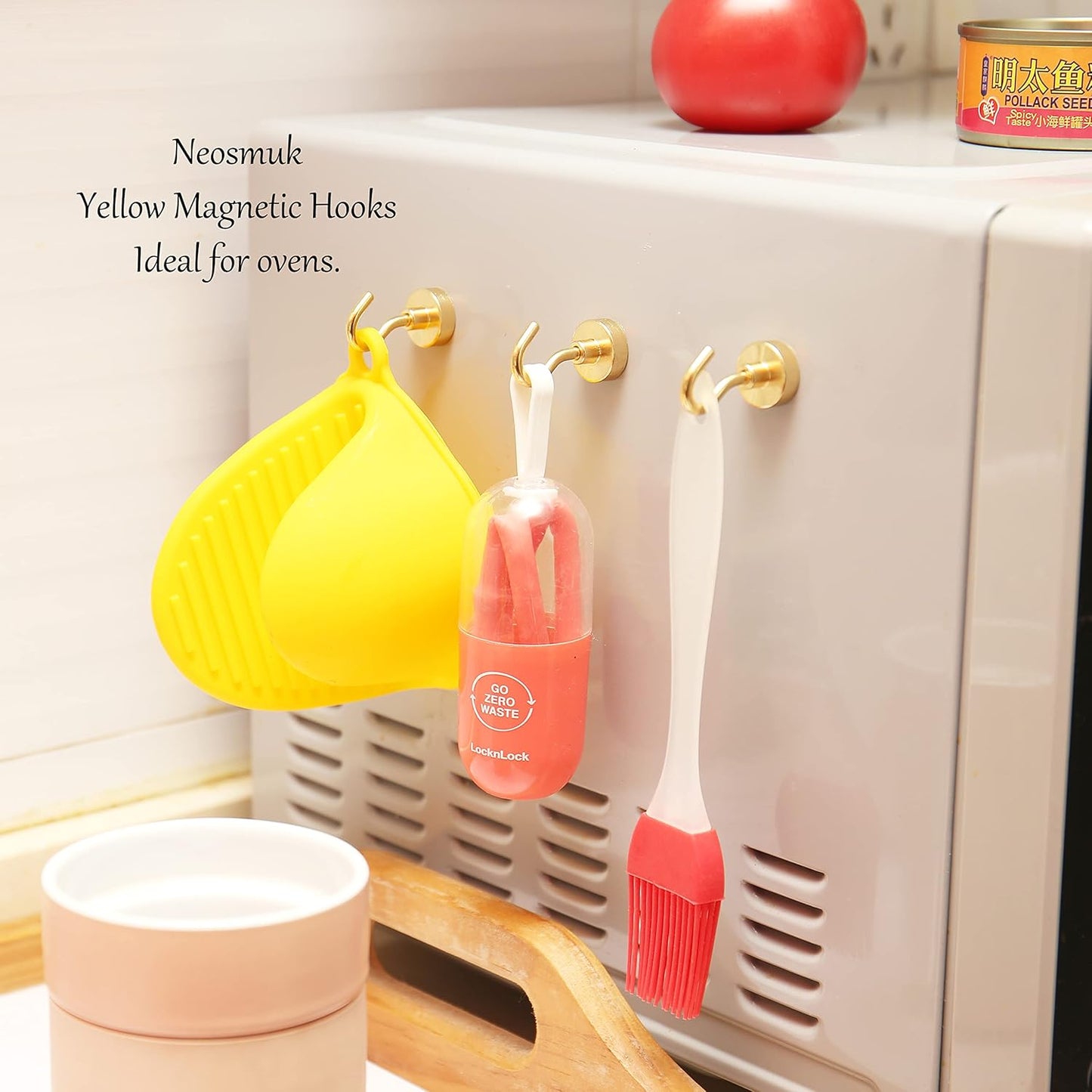 Neosmuk Magnetic Hooks,30lb+ Heavy Duty Earth Magnets with Hook for Refrigerator, Extra Strong Cruise Hook for Hanging, Magnetic Hanger for Cabins, Grill (Golden, 10 Pack)