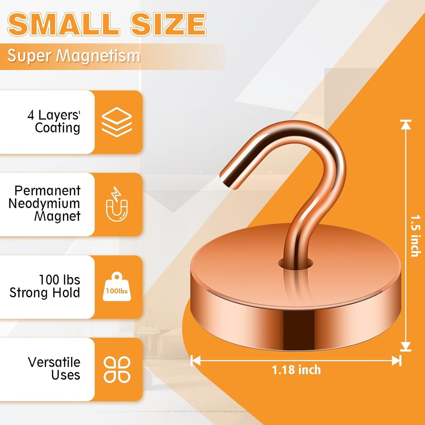 Neosmuk Magnetic Hooks, Cruise Ship Essentials, 100lb+ Heavy Duty Magnetic Hooks for Cruise Cabins, Refrigerator, Grill, Hanging, and Travel | Extra Strong Must-Haves Magnet Hook,Gold