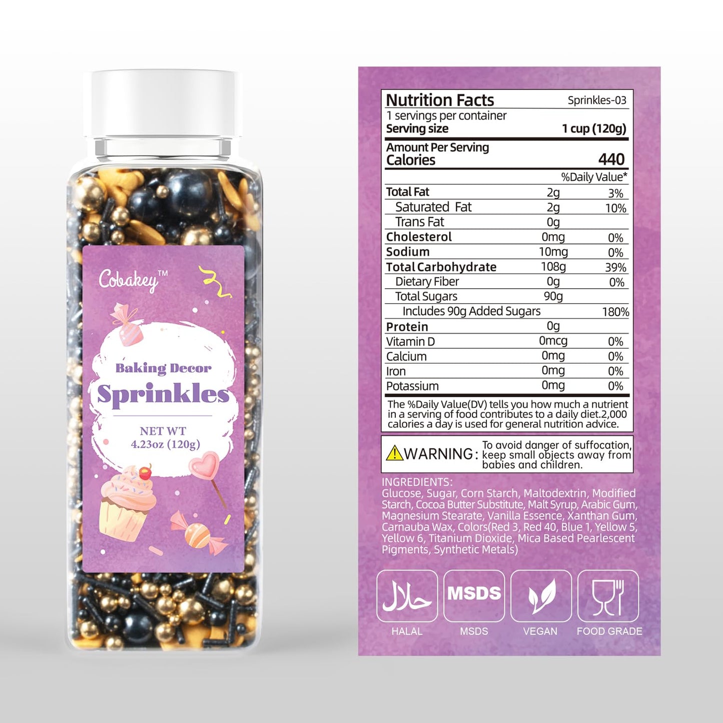 Royal Crown Black and Gold Sprinkles for Cake Decorating 4.23ounce - Sugar Mix Contains Jimmies & Pearl Sprinkles for Cupcake Toppers, Ice Cream, Candy, Cookie Decorations - Holiday Party Supplies