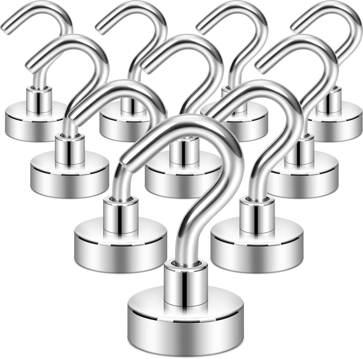 Neosmuk Magnetic Hooks for Cruise Cabins, Heavy Duty 30lb Strong Magnet Hook, Cruise Ship Essentials for Hanging, Metal Wall Refrigerator Hangers (Silver White, 10 Pack)
