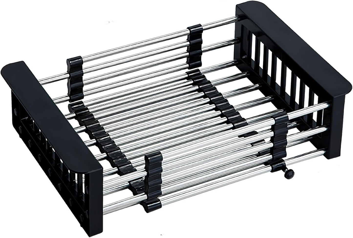 COVRA Over Sink Dish Drying Rack, Stainless Steel Drainer for 11"-19" Sinks, Kitchen Countertop Organizer for Dishes, Vegetables, and Fruits (Black)