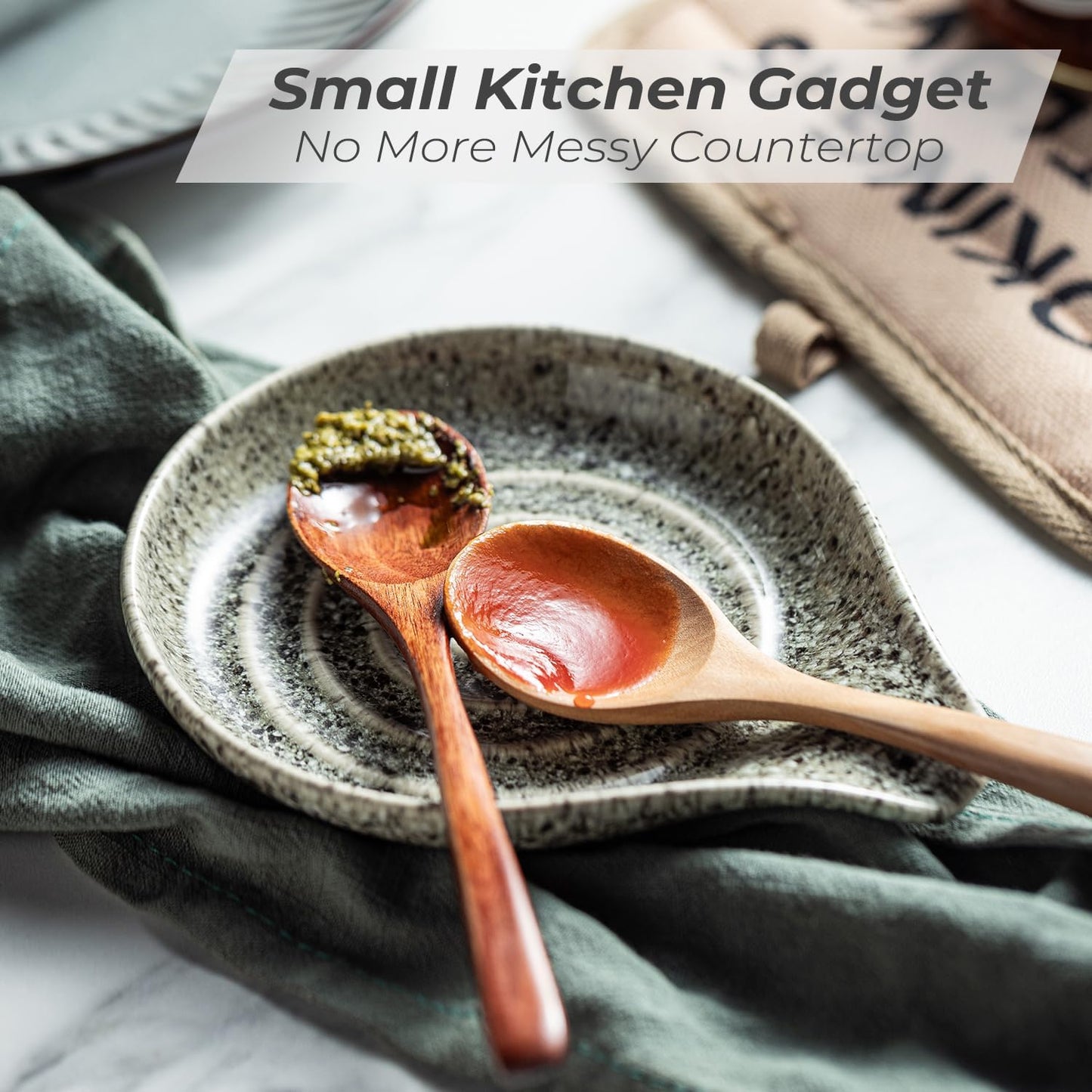 LAUCHUH Spoon Rest for Stove Top, 5 inch Ceramic Spoon Holder for Kitchen Countertop Large Spatula Holder for Ladle, Spoons or Tong, Farmhouse Decor, Special Gray