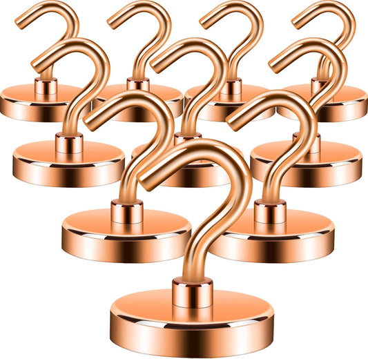 Neosmuk Magnetic Hooks Heavy Duty,Strong Magnet with Hook for Fridge, Super Neodymium Extra Strength Industrial Hooks for Hanging, Magnetic Hanger for Toolbox, Cruise, Grill(Bronze,10 Pack)