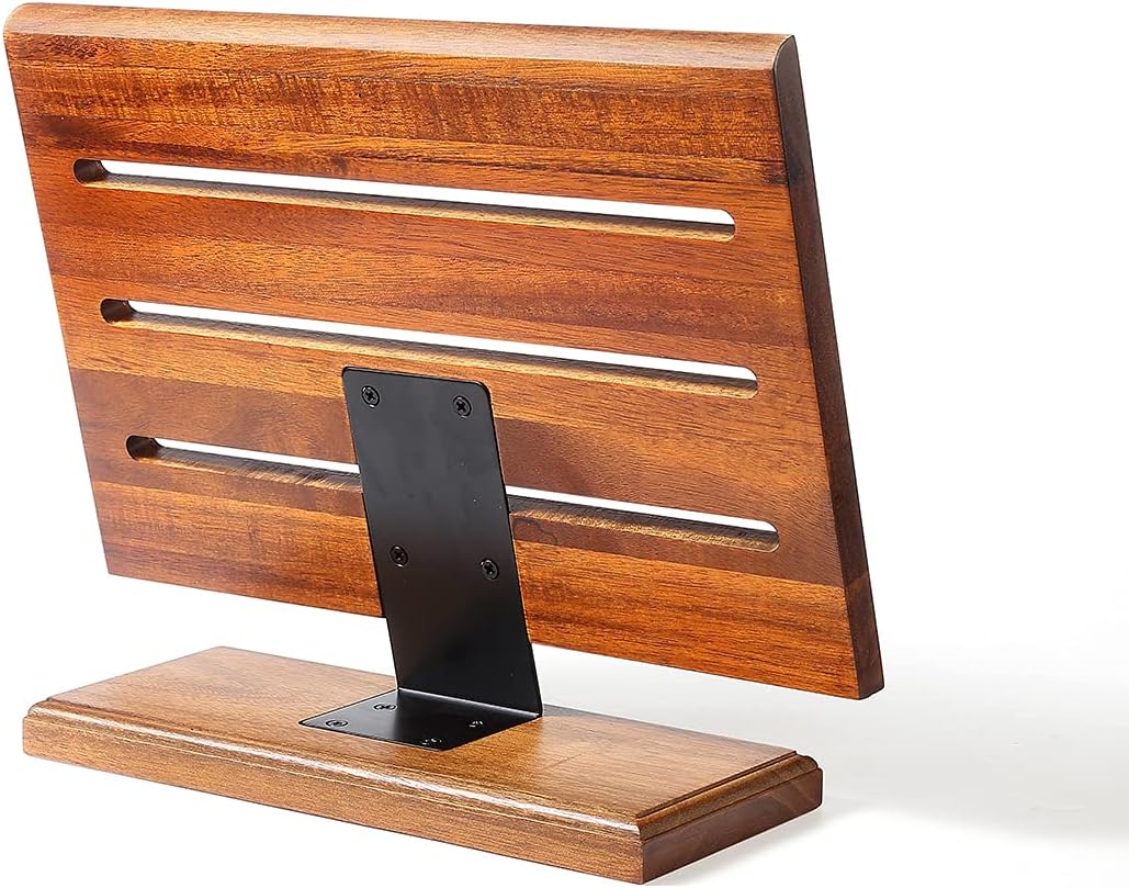 MITSUMOTO SAKARI Japanese Magnetic Knife Block, Japanese Acacia Wood Knives Holder Stand, Enhanced Double-Sided Magnetic Wooden Knife Storage for Kitchen Counter