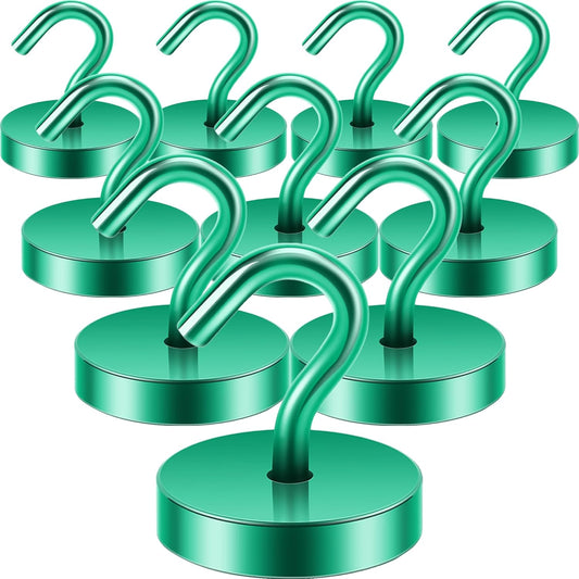 Neosmuk Magnetic Hooks, Cruise Ship Essentials, 120lb+ Heavy Duty Magnetic Hooks for Cruise Cabins, Refrigerator, Grill, Hanging, and Travel | Extra Strong Must-Haves Magnet Hook,Green, Pack of 10