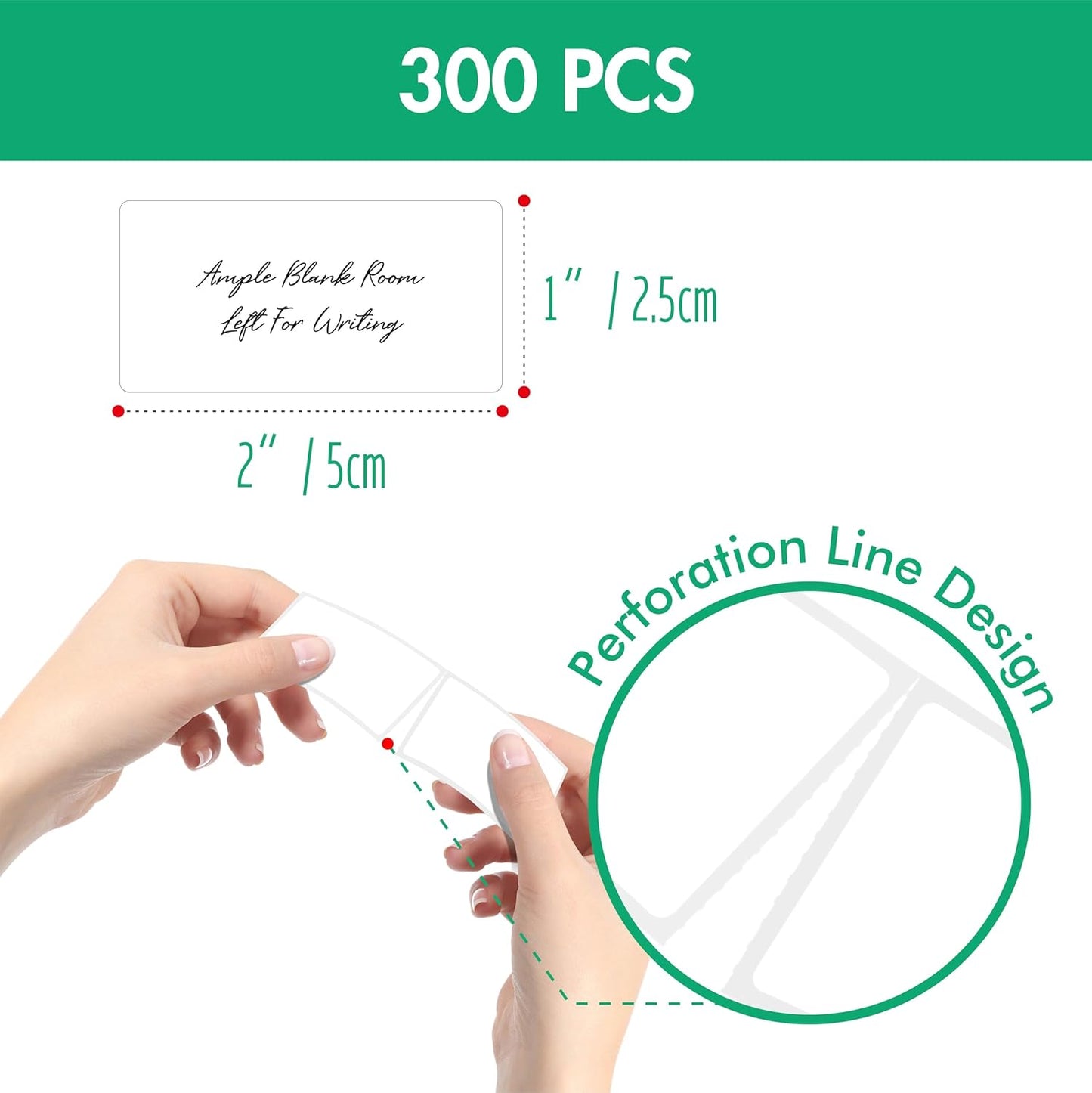 300 Removable Blank Food Labels, Water/Oil/Tear Resistant with Perforation Line for Freezer Food Containers Jars Pantry Organization (Each Measures 1” x 2”)
