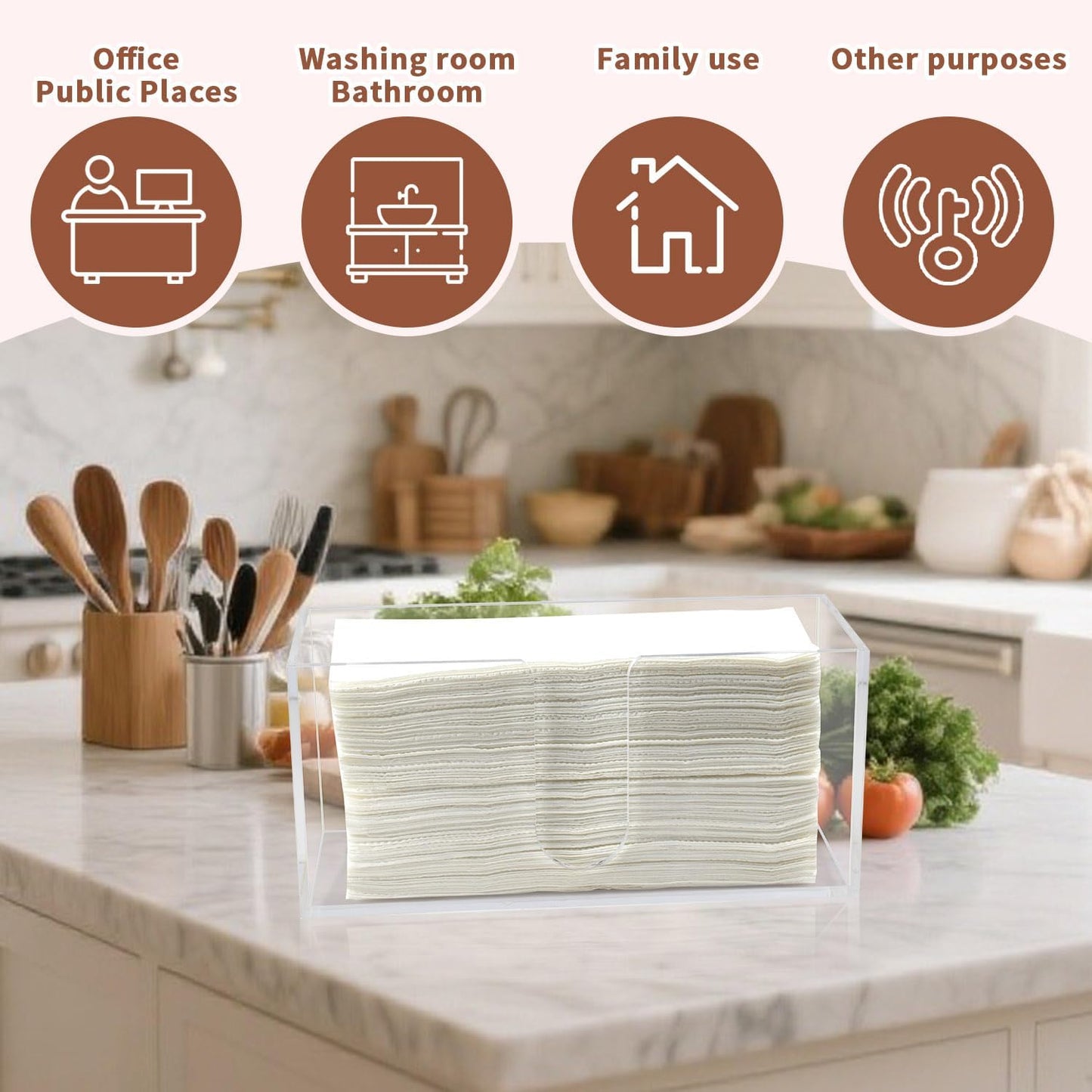 Acrylic Paper Towel Holder Countertop, 5mm Thick Clear C-Fold Z-Fold Trifold Napkin Dispenser, Bathroom & Kitchen Organizer for Multifold Towels (1)