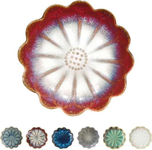 Ceramic Spoon Rest for Stove Top, Flower Cute Spoon Rest for Kitchen Counter, Cooking Spoon Holder for Kitchen Counter, Utensil Rest Spatula Rest Ladle Holder Tong Rest, 1 PC (Retro, Red)