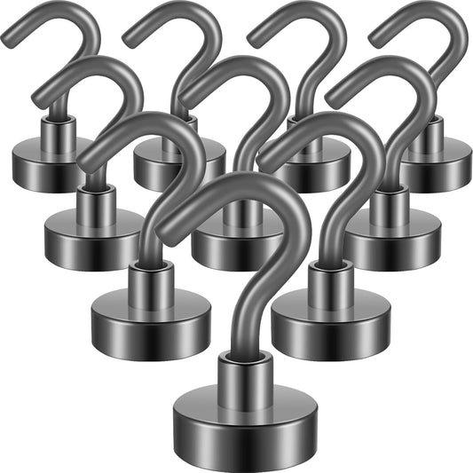 Neosmuk Magnetic Hooks Heavy Duty,Strong Magnet with Hook for Fridge, Super Neodymium Extra Strength Industrial Hooks for Hanging, Magnetic Hanger for Toolbox, Cruise, Grill(Gunmetal,10 Pack)