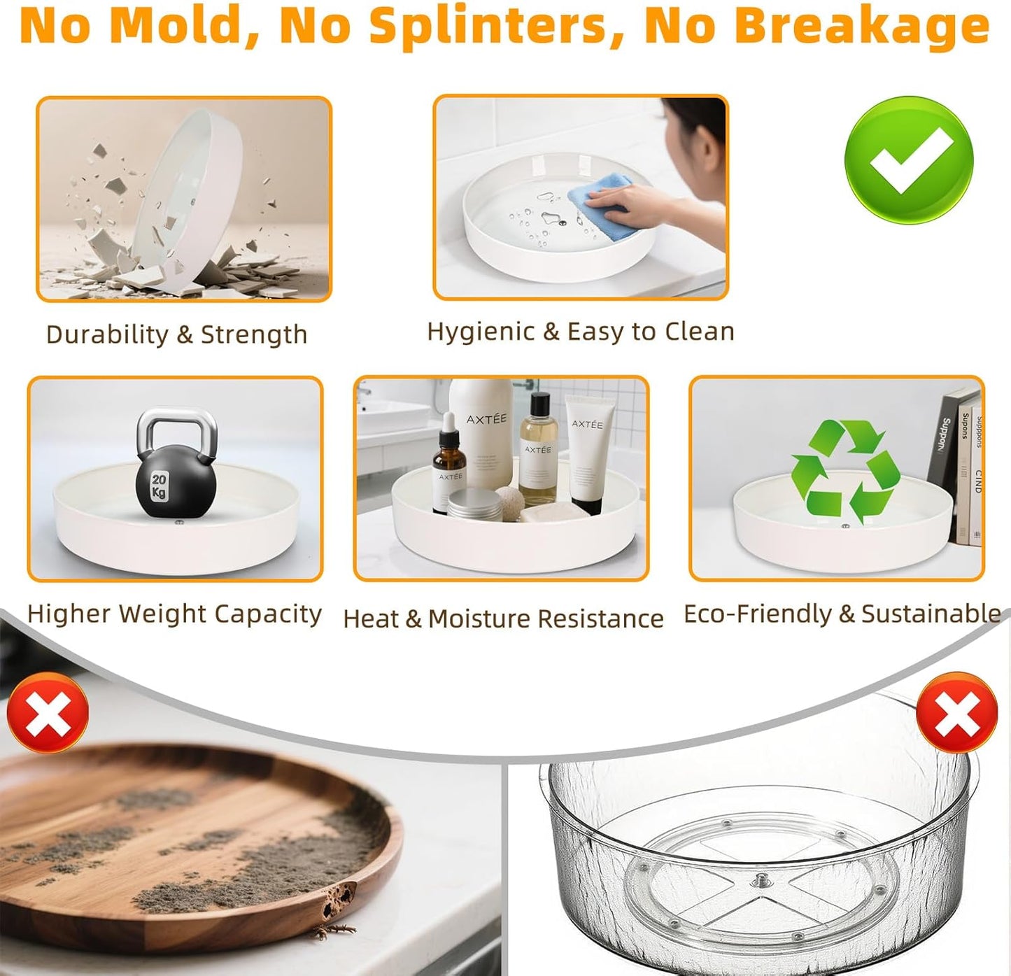 Metal Lazy Susan Organizer, 10 Inch Anti-Rust Turntable for Cabinet, Kitchen, Dining Table, Bathroom – Rotating Spice Rack, Spinner Storage, Round Carousel Organizer for Countertop White