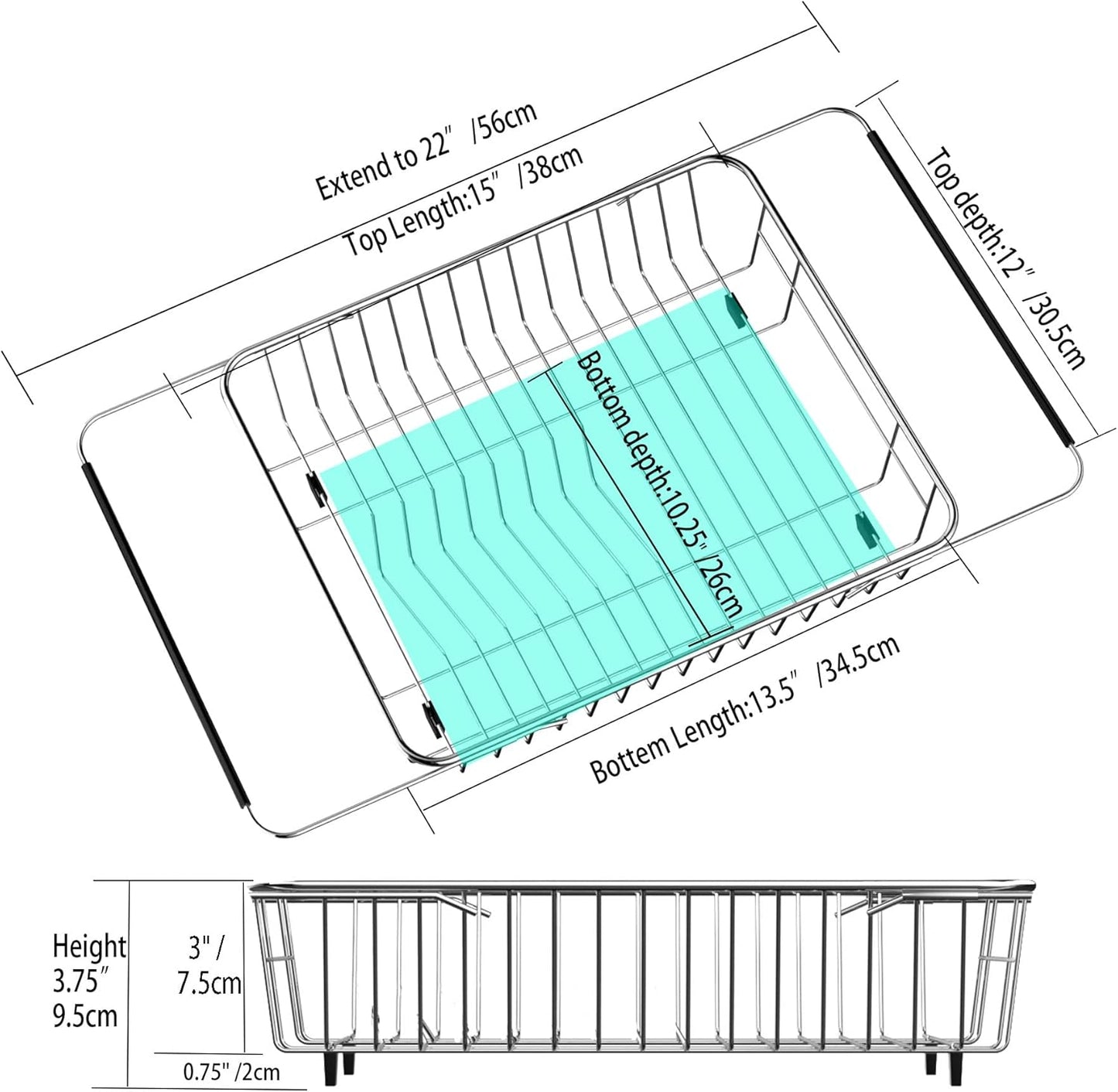 SANNO Expandable Dish Drying Rack,Dish Drainer,Dish Plate Holder Basket in Sink or On Counter with Utensil Silverware Storage Holder, Over The Sink,Rustproof Stainless Steel