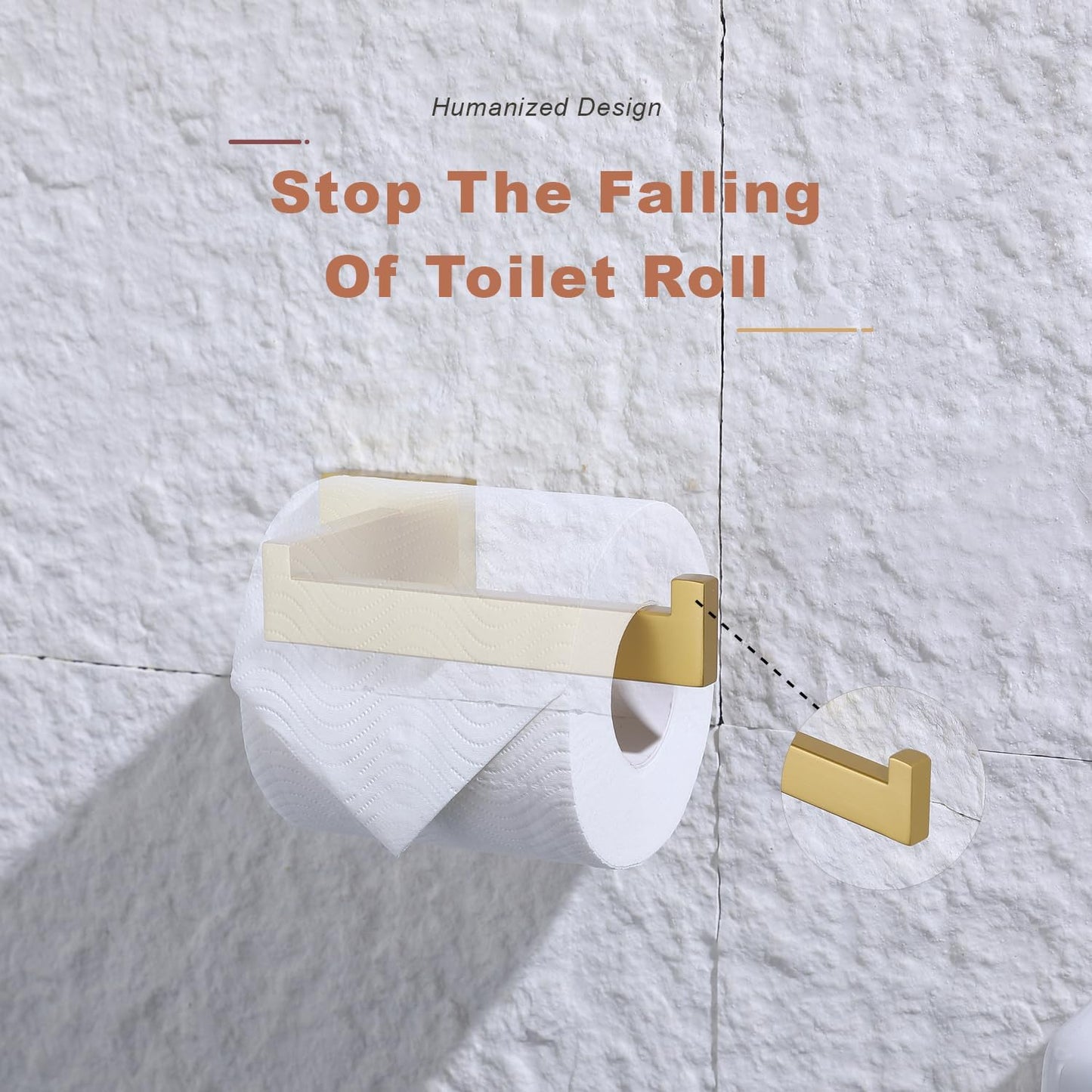 TASTOS Toilet Paper Holder Brushed Gold, Toilet Tissue Roll Holders Dispenser and Hangers Wall Mounted for Bathroom & Kitchen, Stainless Steel Modern Square Style 2 Pack