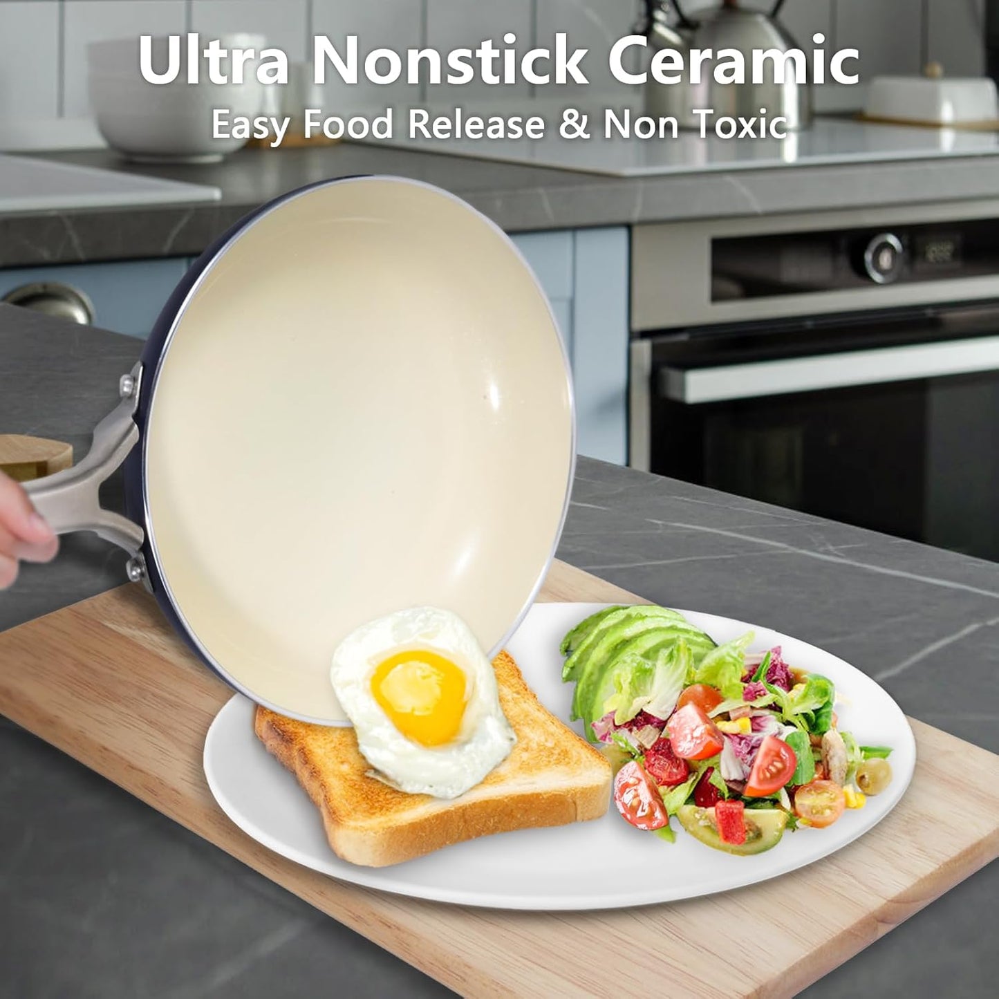 Pots and Pans Set, 7 Piece Nonstick Ceramic Cookware Set, Kitchen Induction Cookware Sets, Pots and Pans Non Stick with Oven Safe Handle, 100% PFOA Free, Blue