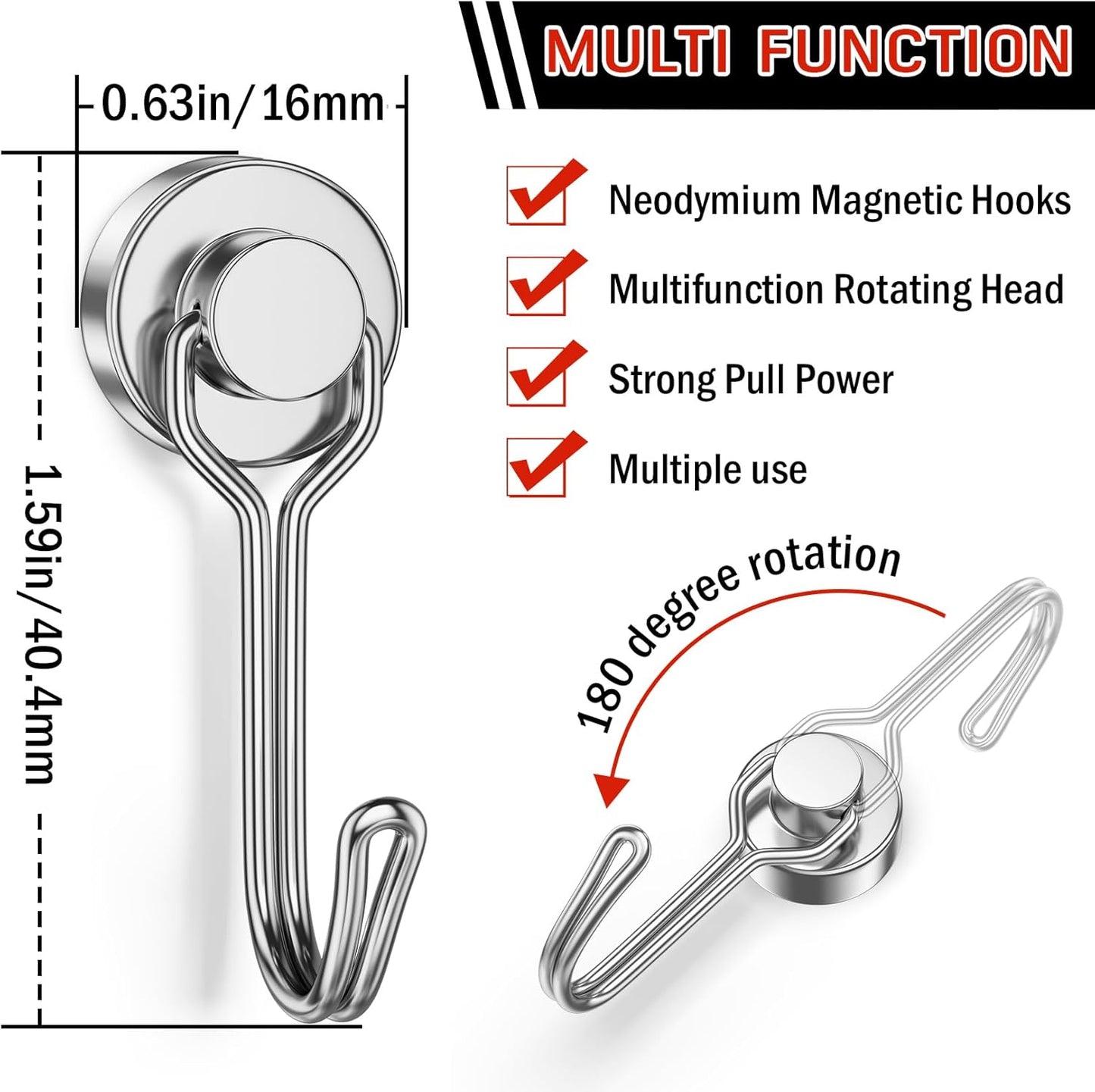 FINDMAG 100 Pack Magnetic Hooks, 30lbs+ Magnetic Hooks for Cruise Cabins, Heavy Duty Strong Neodymium Swivel Swing Hooks for Refrigerator, Grill, Home Supplies, Kitchen Organization - Silver