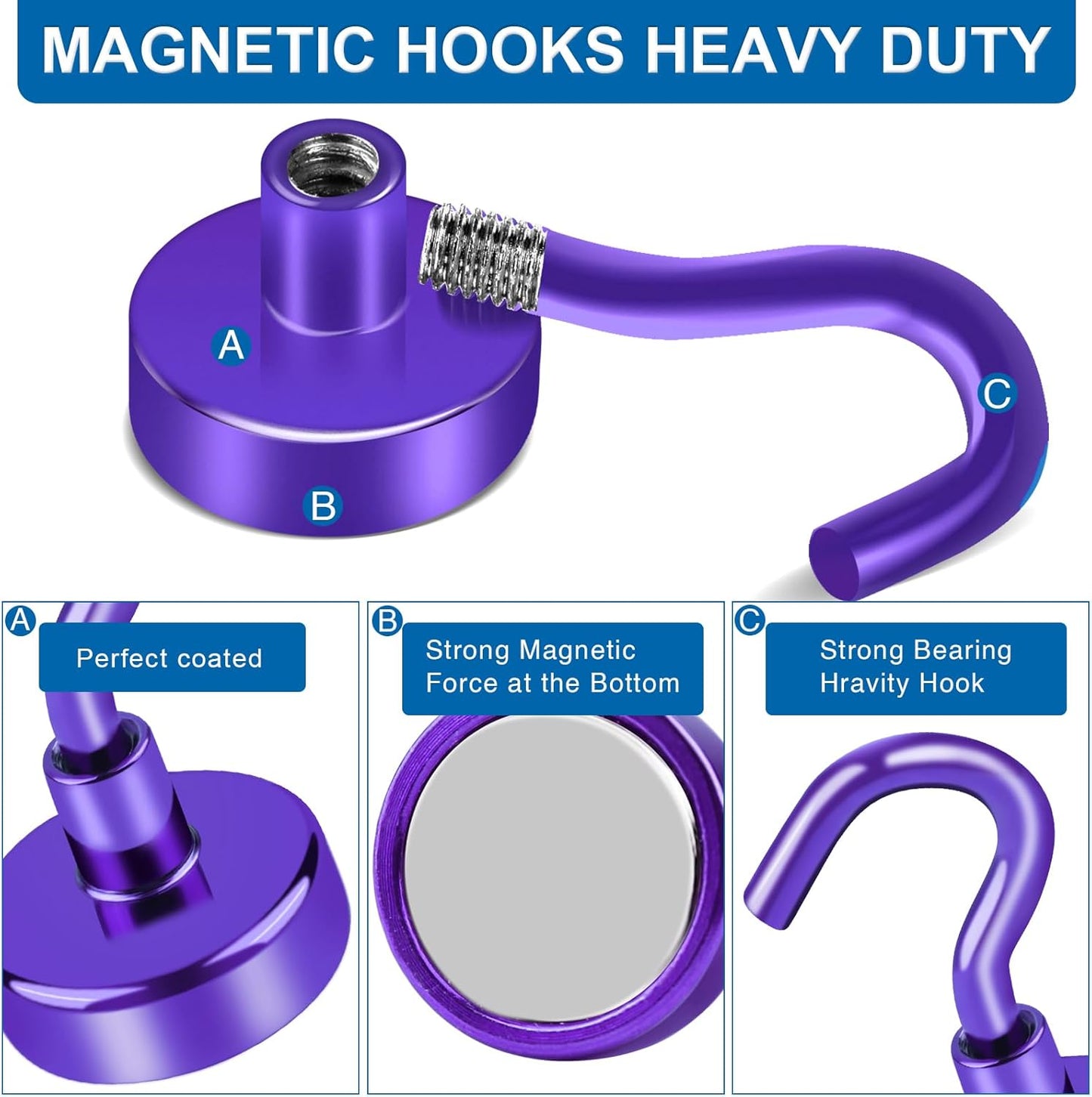 LOVIMAG Magnetic Hooks for Cruise Cabins, Cruise Essentials Must Haves, Cruise Magnets, Magnetic Key Holder, Strong Magnetic Hooks for Hanging, Fridge, Grill -12 Pack, 110lbs, Purple