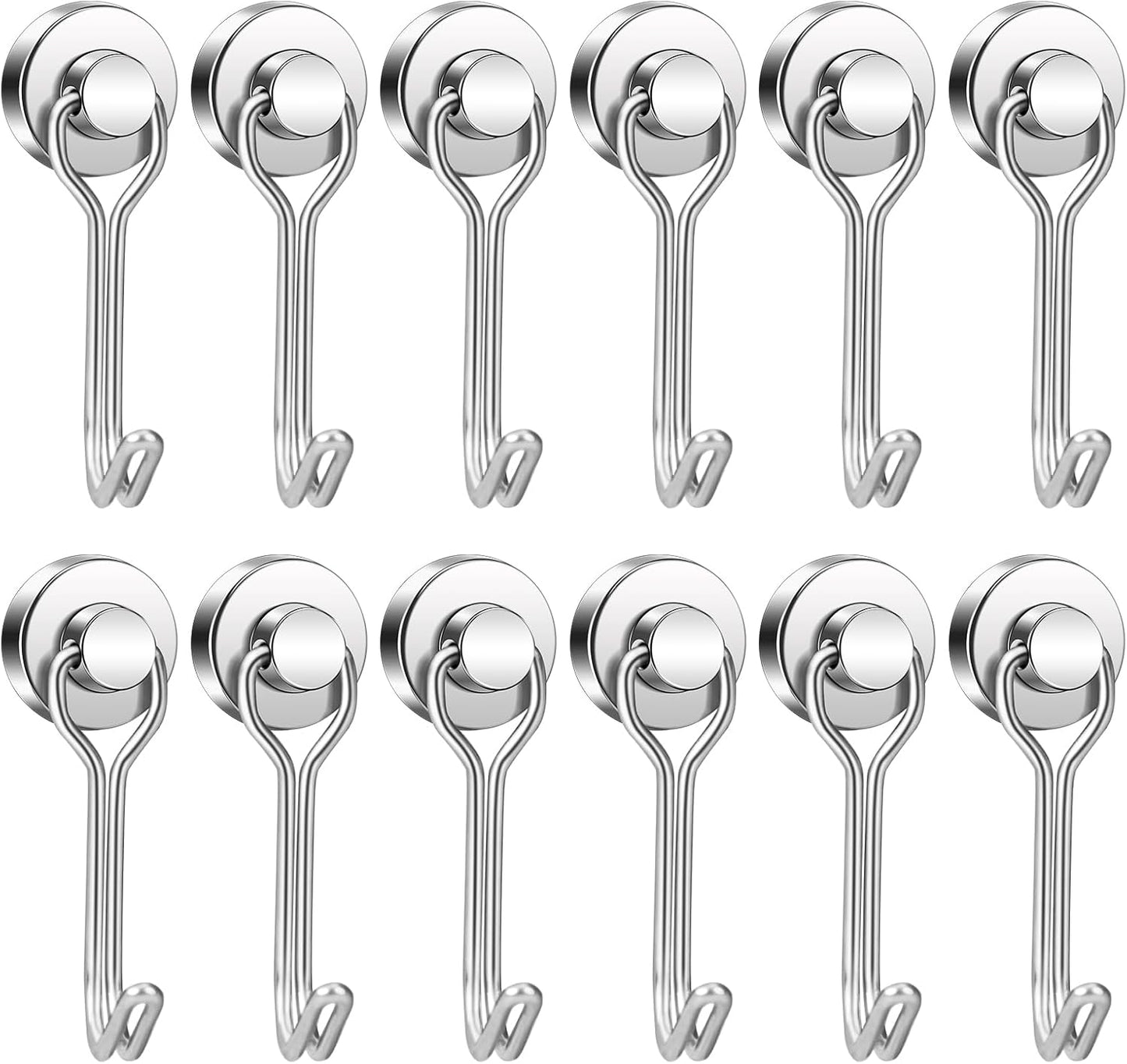 BAVITE Swivel Swing Magnetic Hooks New Upgraded, Refrigerator Magnet Hook,Strong Neodymium Magnets, Perfect for Refrigerator and Other Surfaces, Silver 30lb 12pack