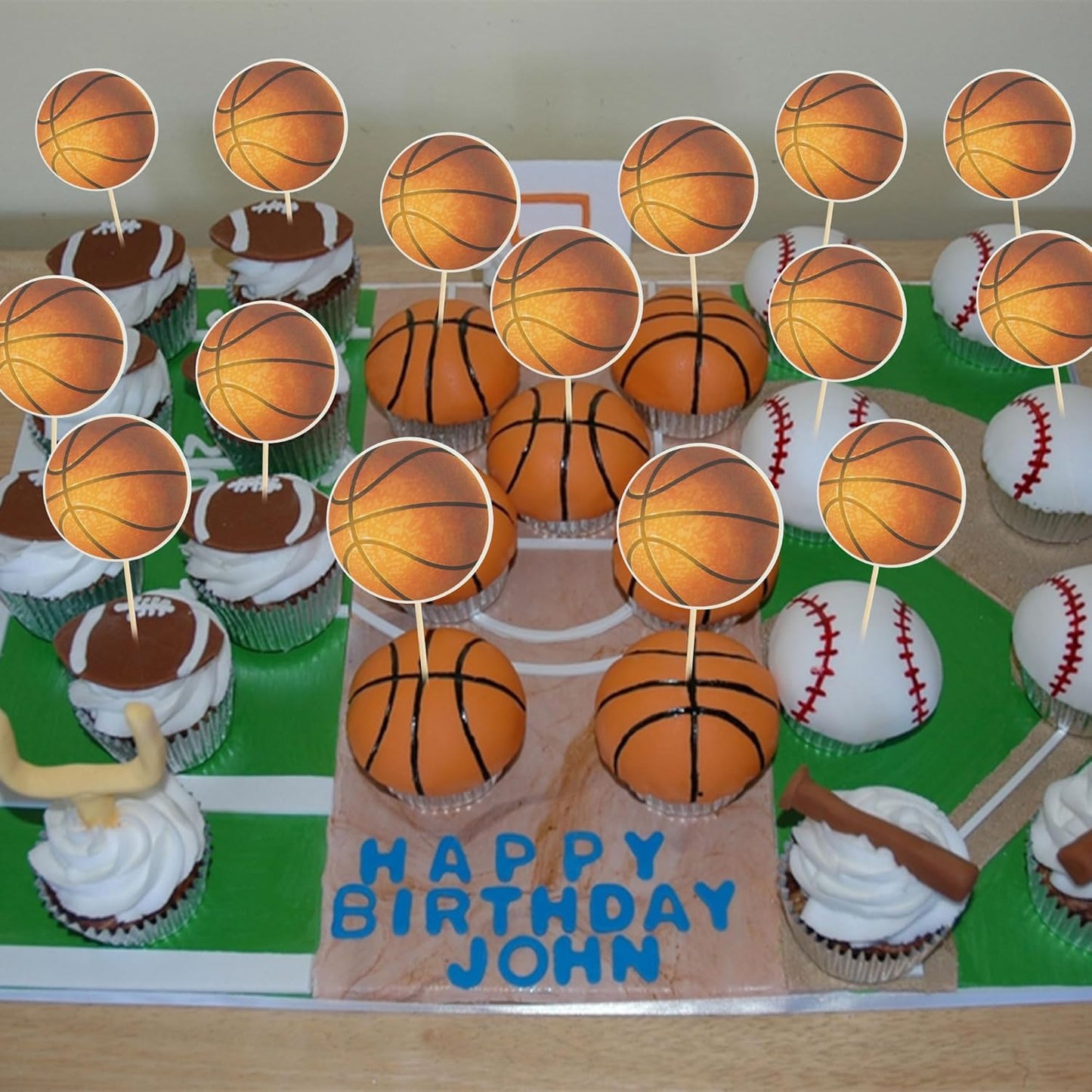 24Pcs Basketball Cupcake Toppers Star Sports Ball Cupcake Picks Baby Shower Basketball Sports Players Theme Birthday Party Cake Decorations Supplies