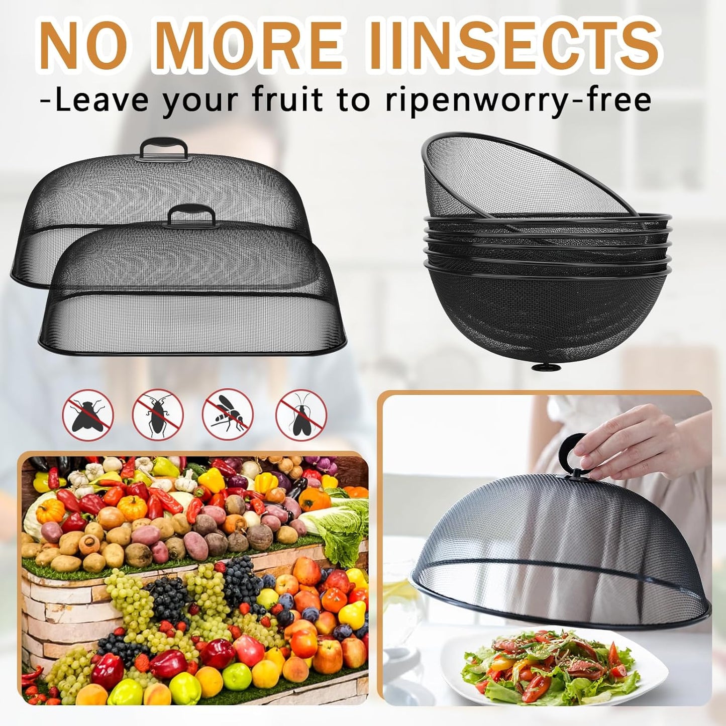 8 Pcs Metal Mesh Screen Food Cover for Outdoors Set Including 2 Pcs Extra Large 18.5 in Mesh Food Tents for Outdoor 6 Pcs 11 in Large Dome Picnic Food Covers Mesh Food Covers